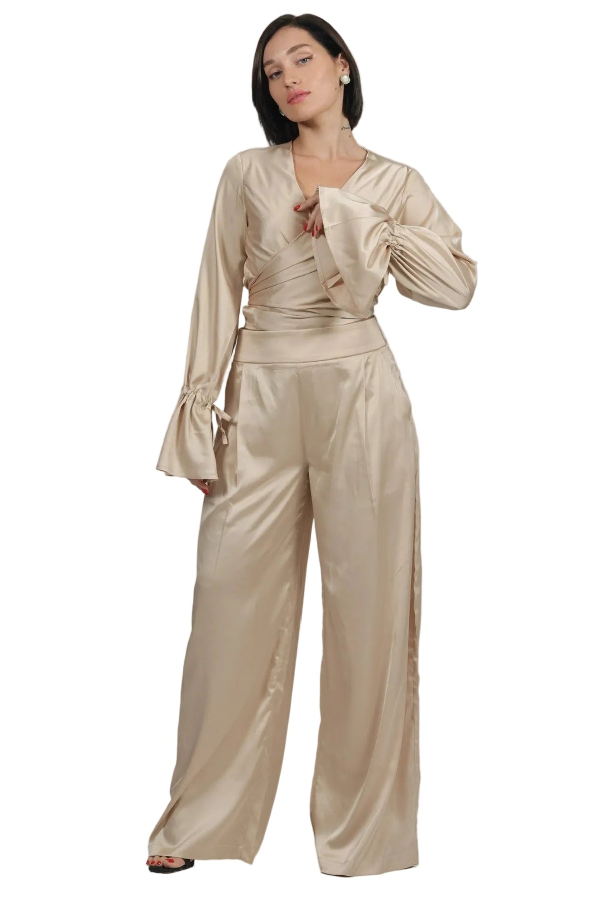 Feminine Energy - Women's Silk Tuxedo & Wrap Blouse Set