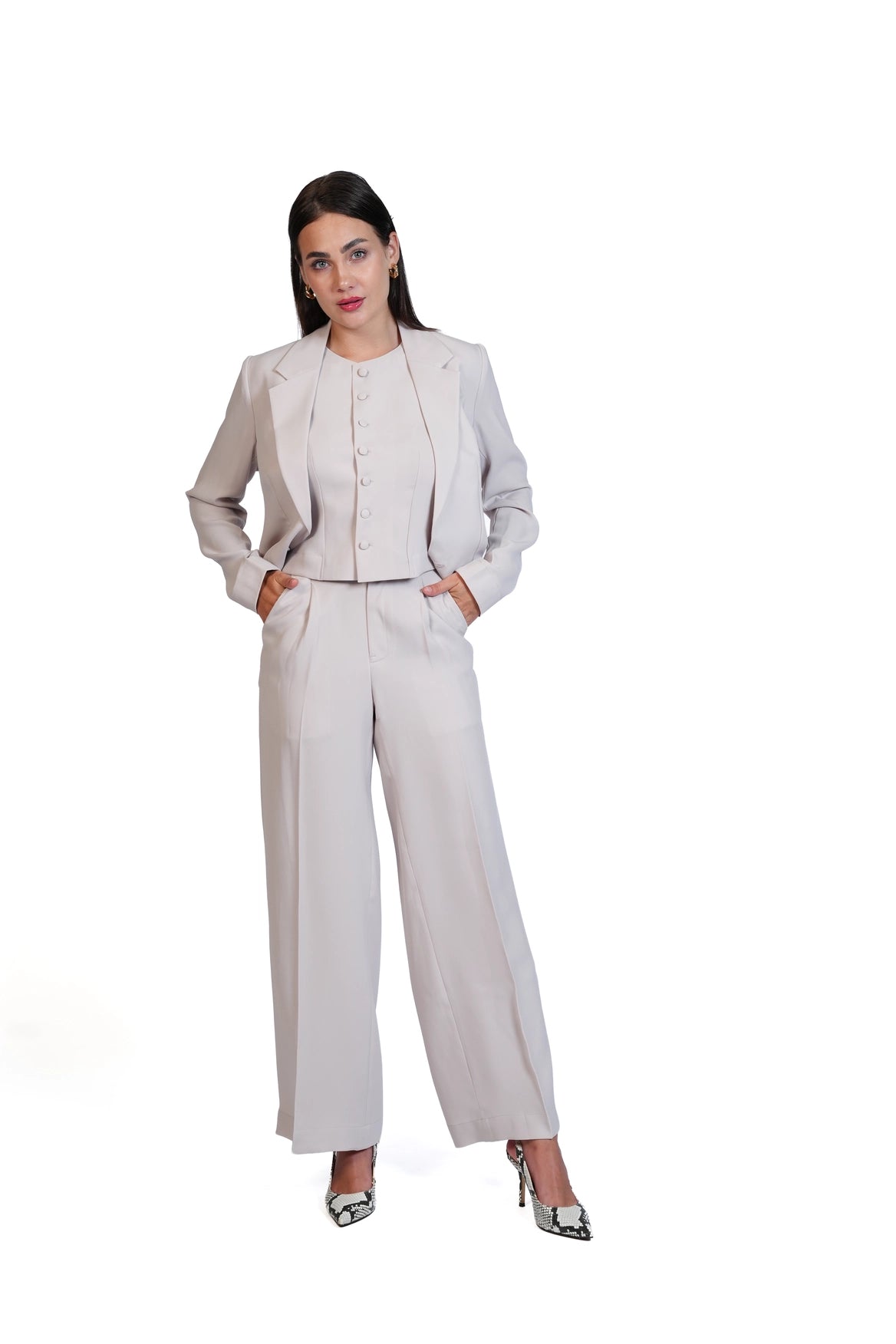 First Impression - Cropped Blazer 3-Piece Tailored Set