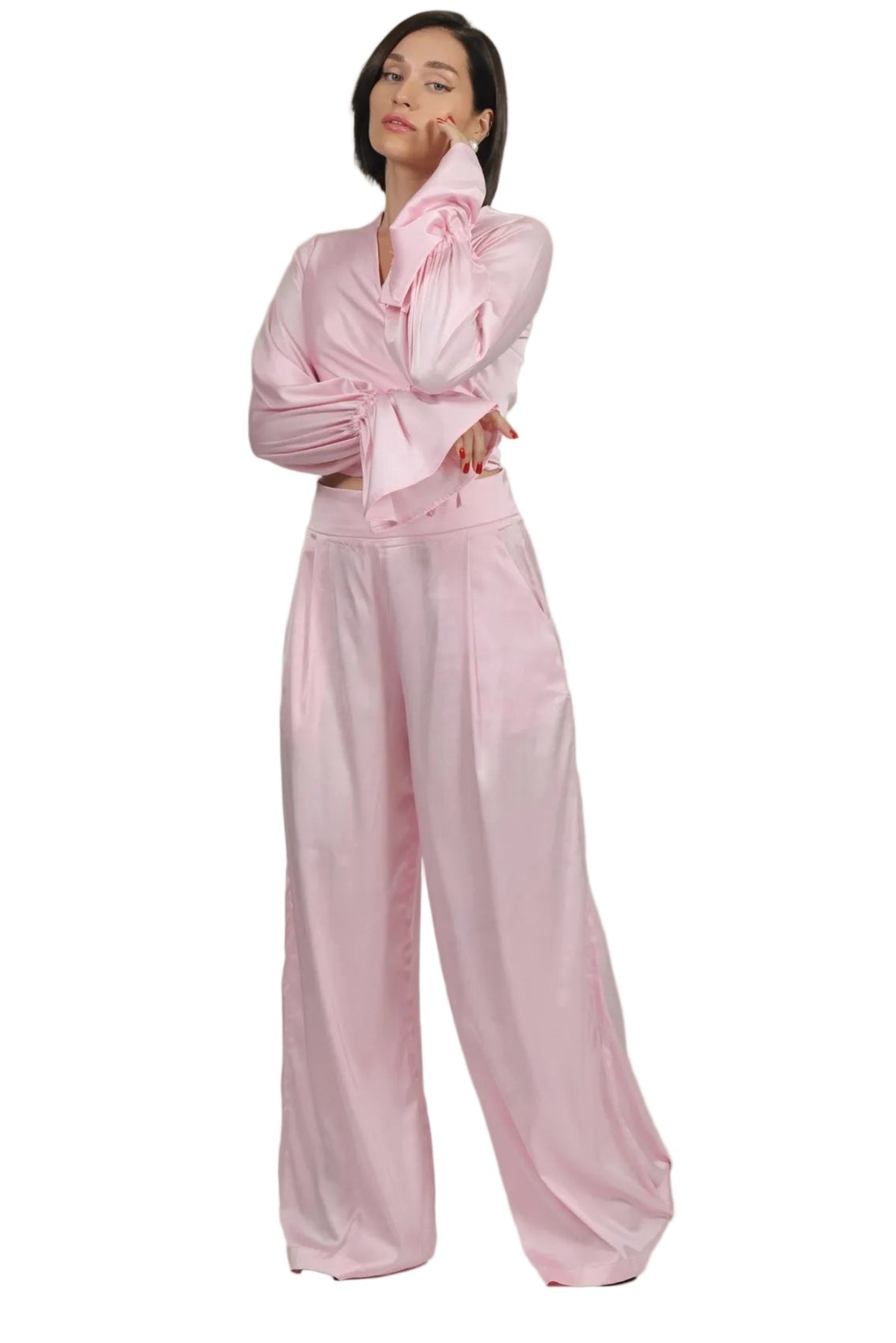 Feminine Energy - Women's Silk Tuxedo & Wrap Blouse Set