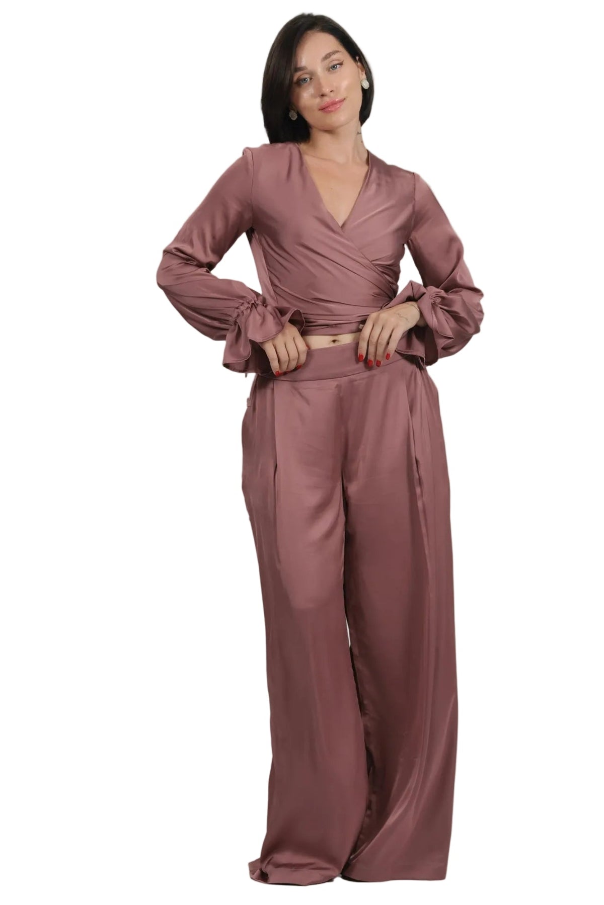 Feminine Energy - Women's Silk Tuxedo & Wrap Blouse Set