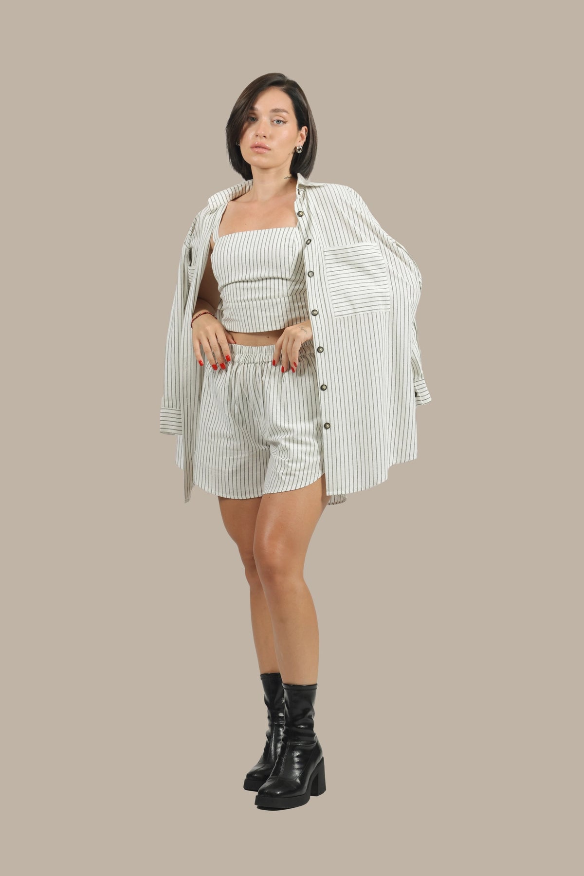 Stripe Show - Women's Striped Linen 3-Piece Set