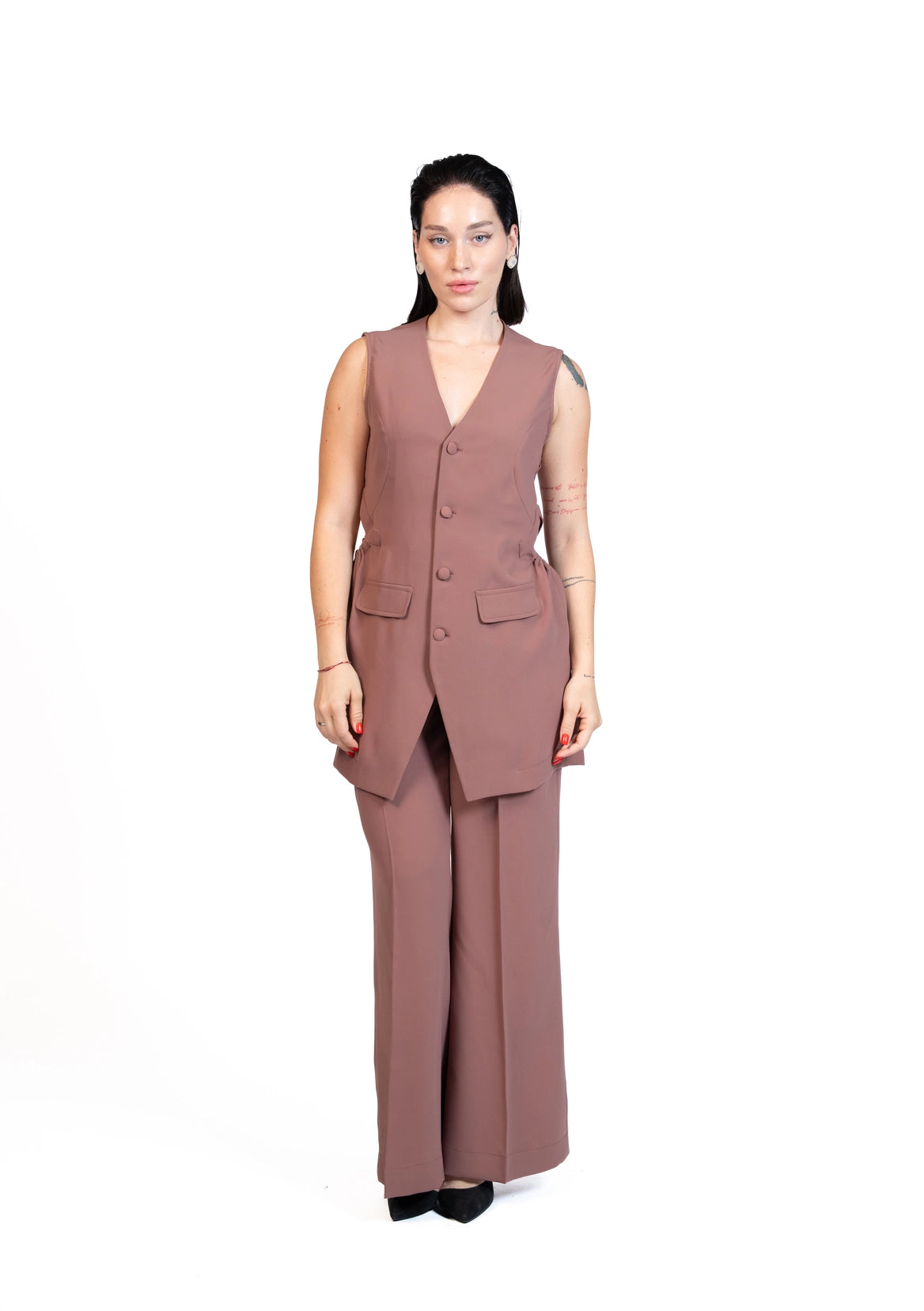 First Coffee - Longline Vest 3-Piece Tailored Set