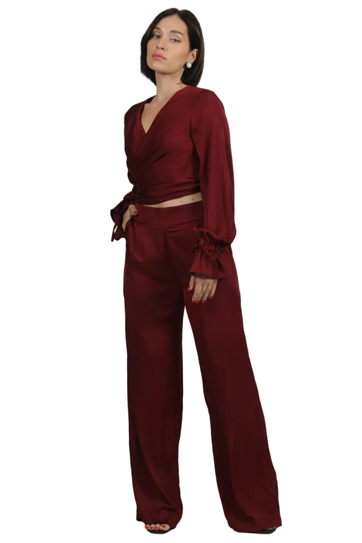 Feminine Energy - Women's Silk Tuxedo & Wrap Blouse Set