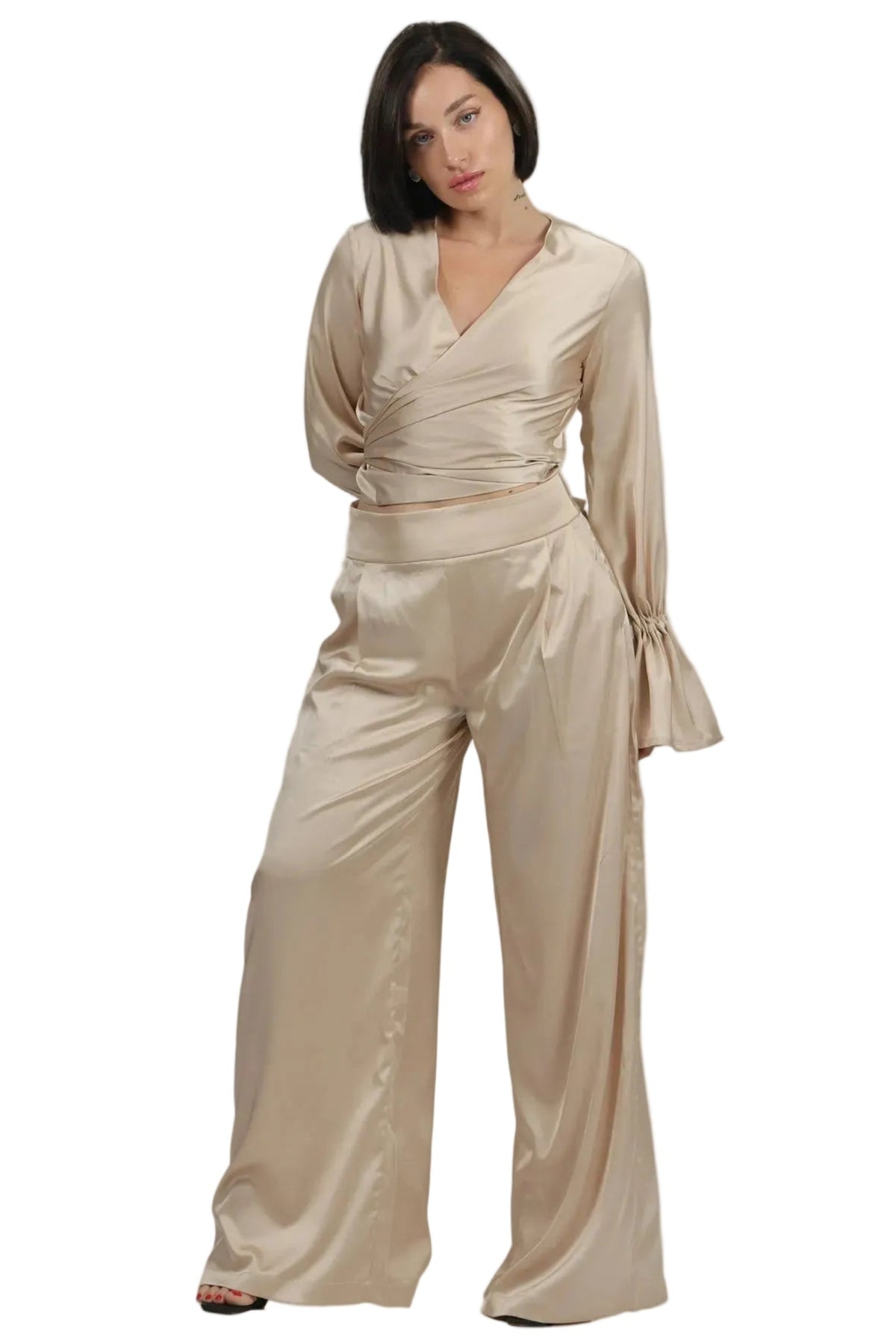 Feminine Energy - Women's Silk Tuxedo & Wrap Blouse Set