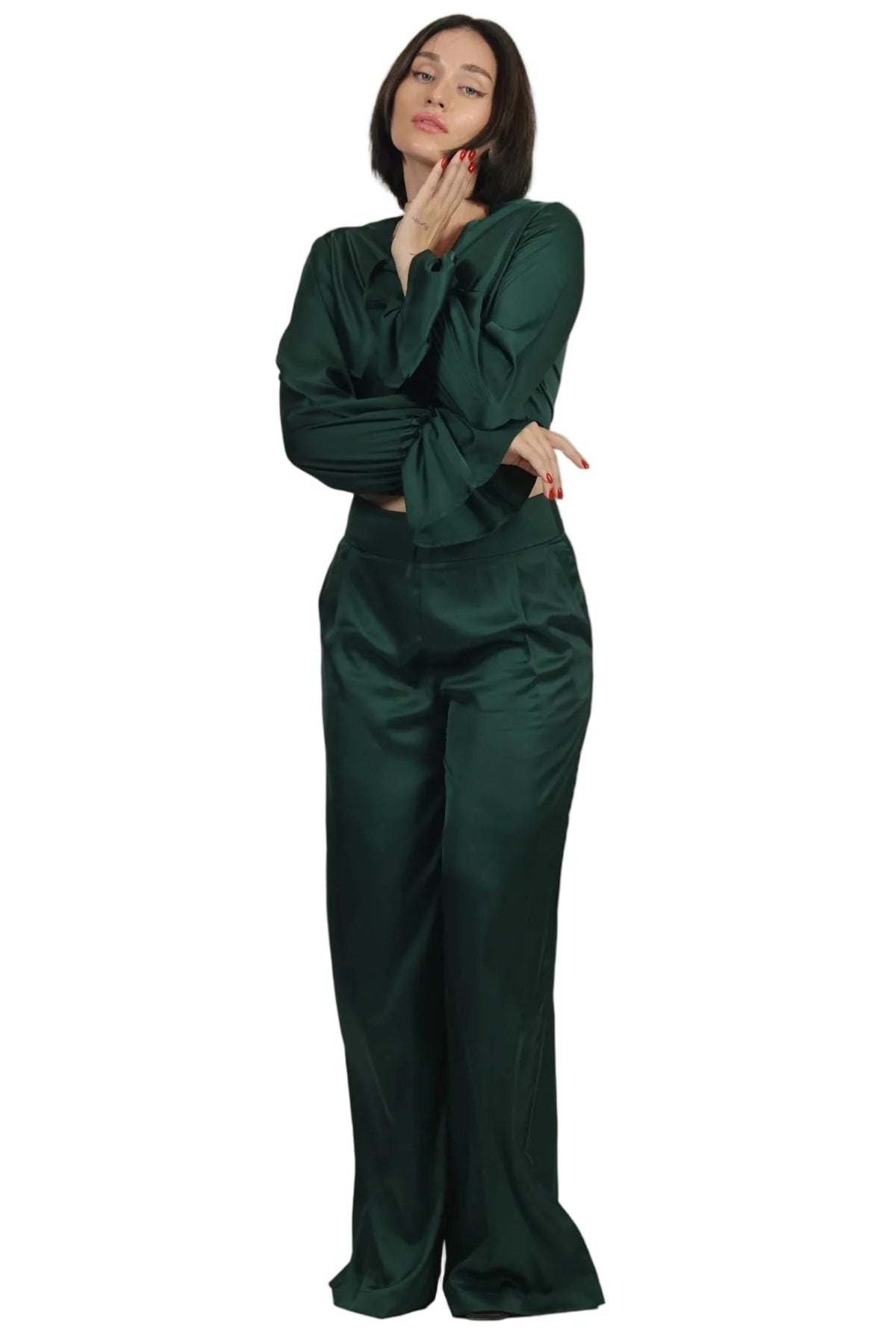 Feminine Energy - Women's Silk Tuxedo & Wrap Blouse Set