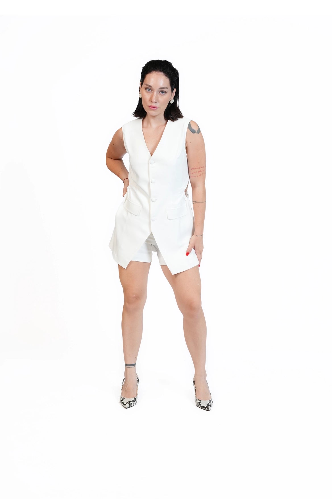 First Coffee - Longline Vest 3-Piece Tailored Set
