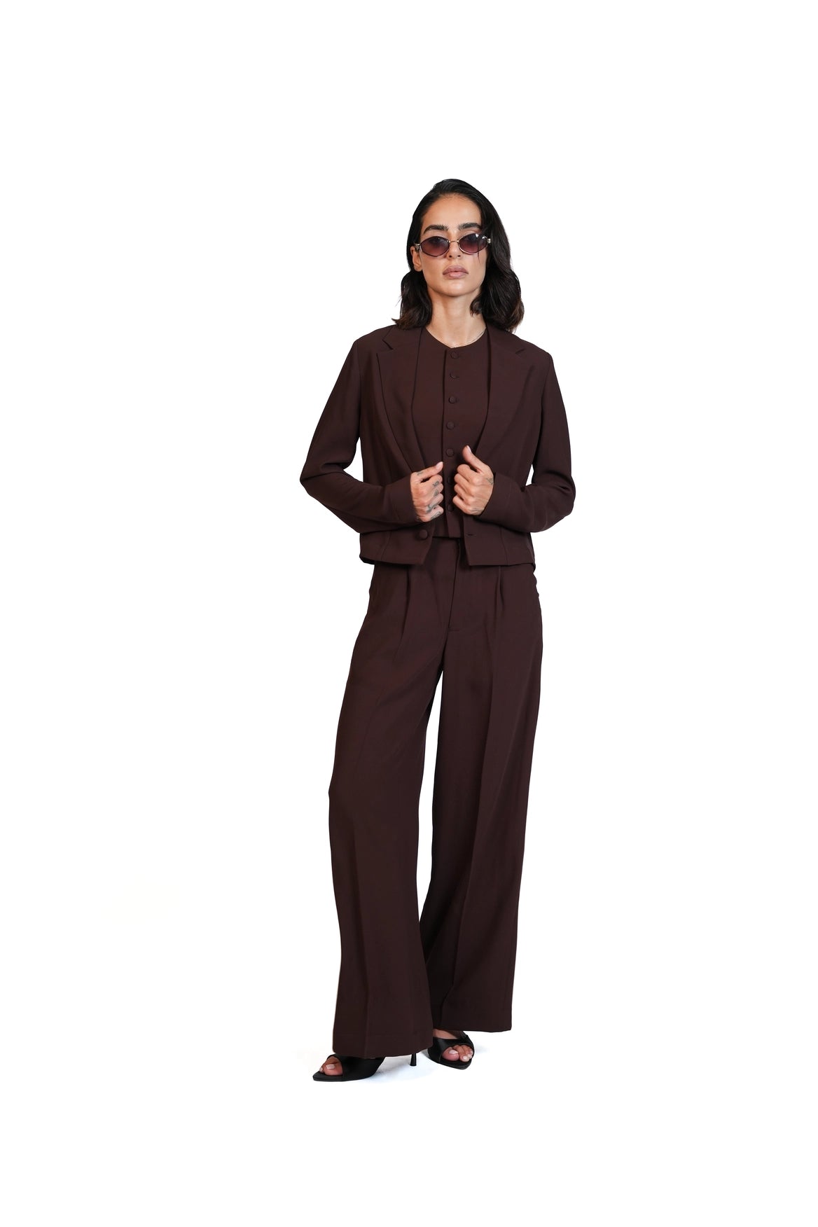 First Impression - Cropped Blazer 3-Piece Tailored Set