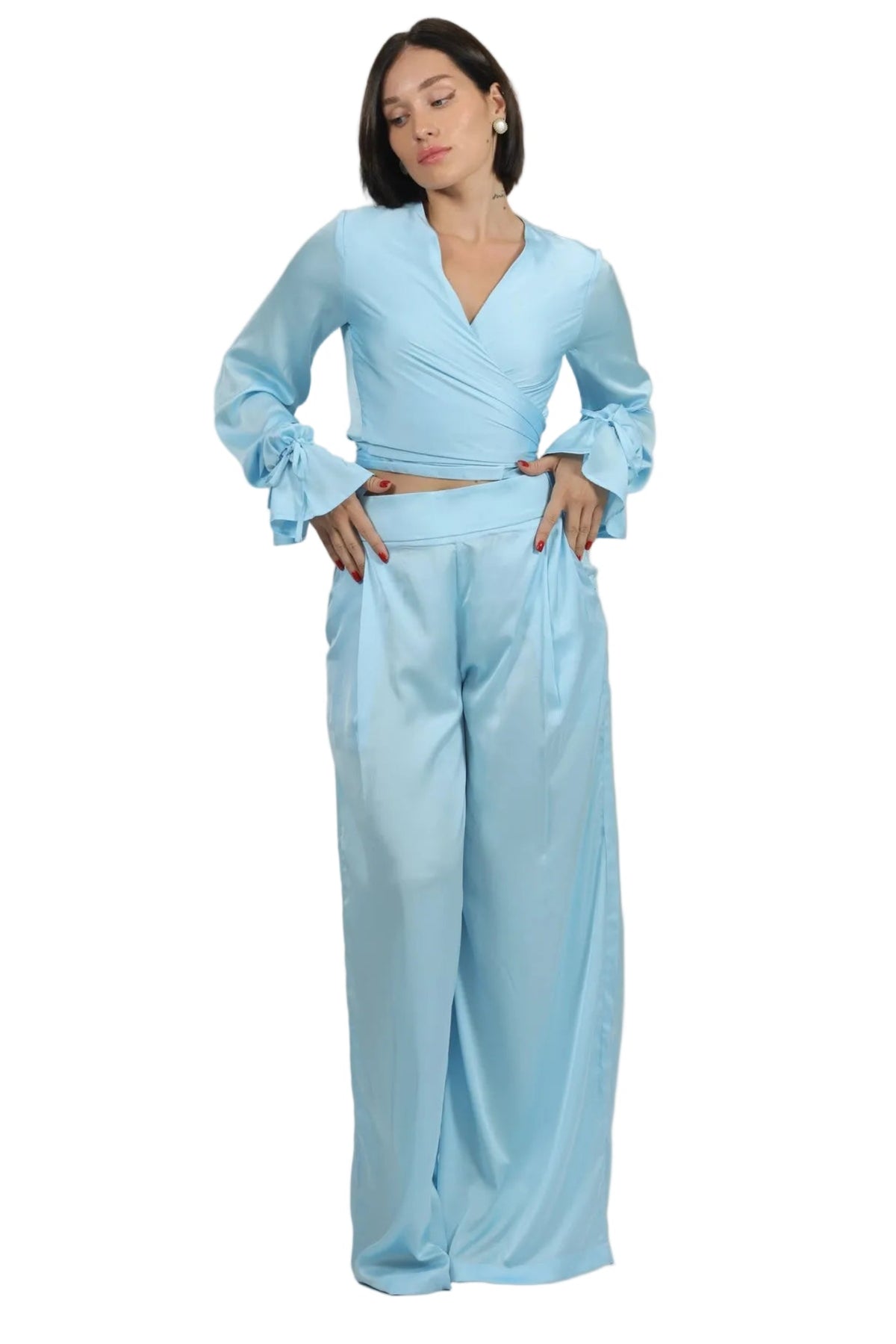 Feminine Energy - Women's Silk Tuxedo & Wrap Blouse Set