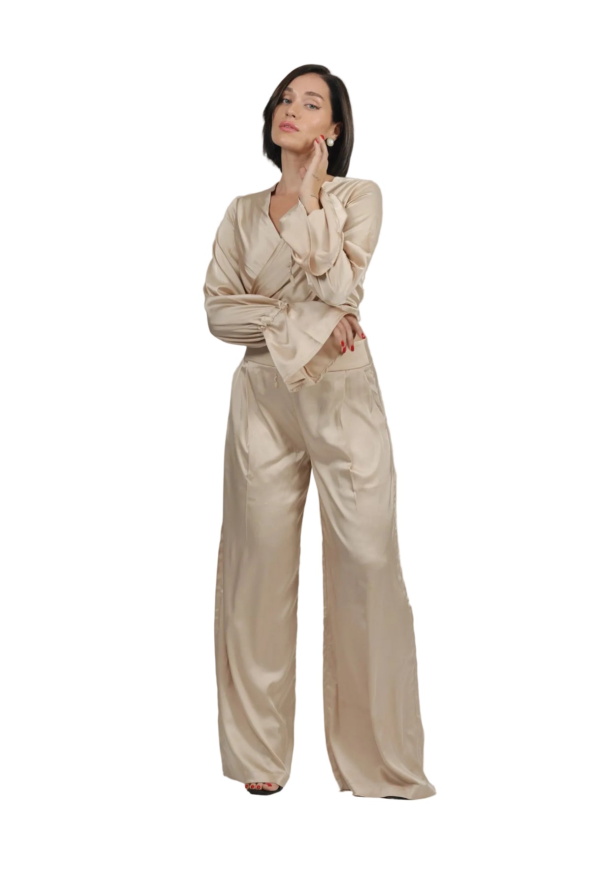 Feminine Energy - Women's Silk Tuxedo & Wrap Blouse Set