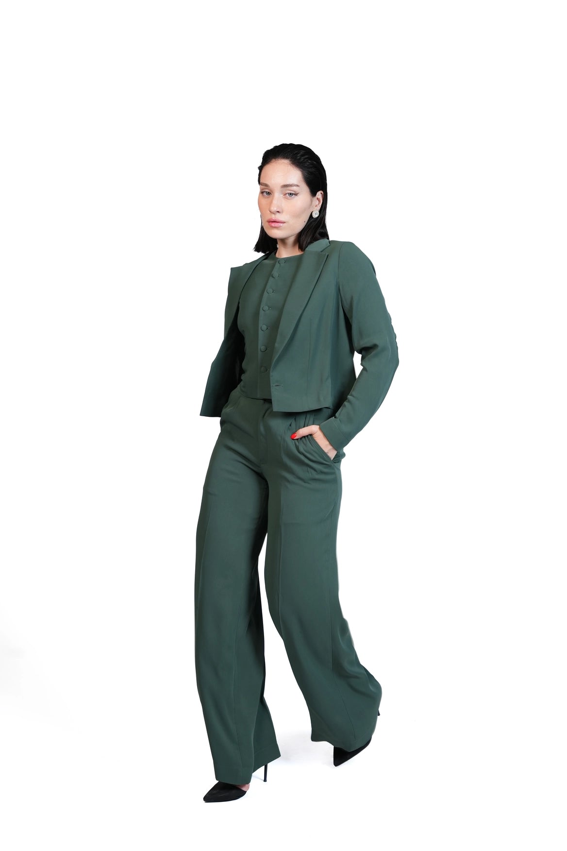 First Impression - Cropped Blazer 3-Piece Tailored Set