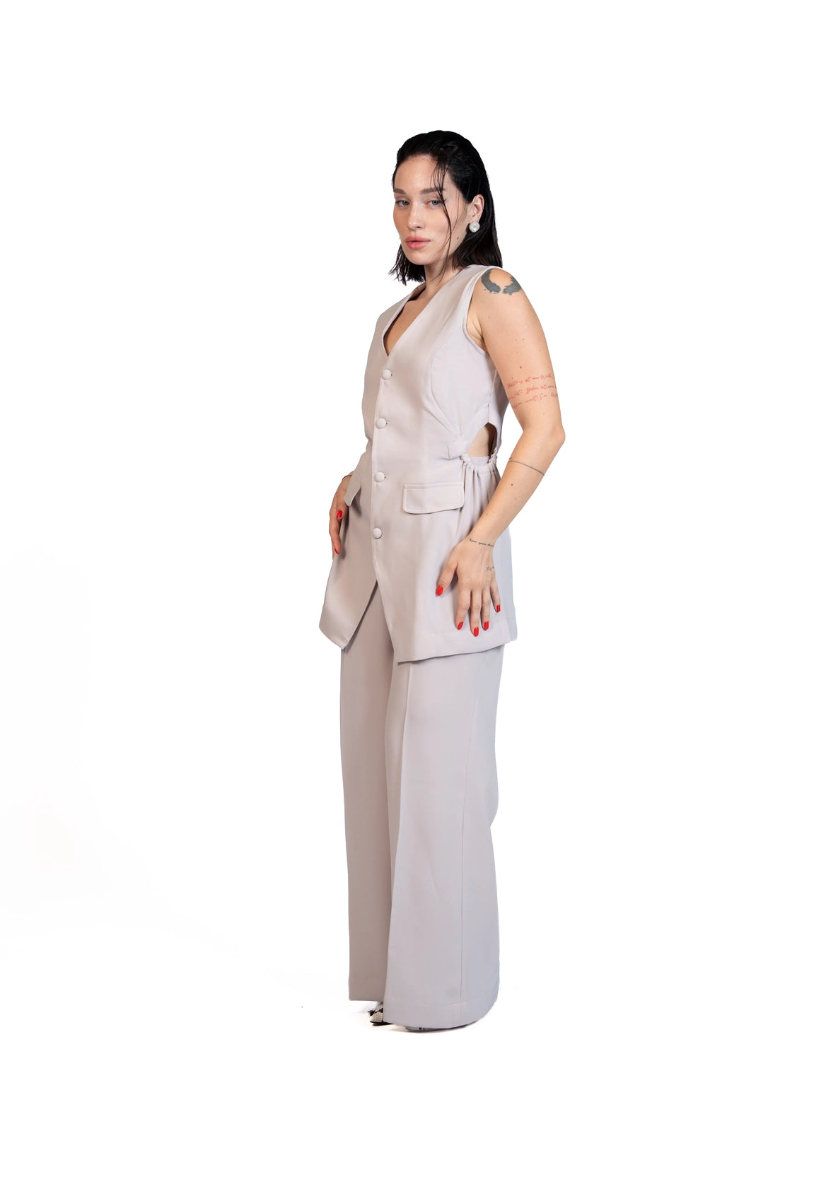 First Coffee - Longline Vest 3-Piece Tailored Set