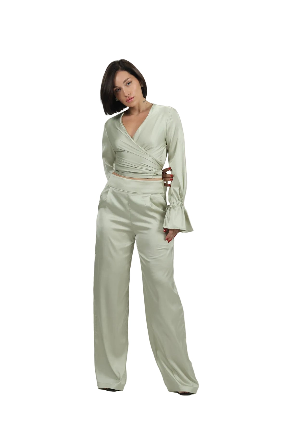Feminine Energy - Women's Silk Tuxedo & Wrap Blouse Set