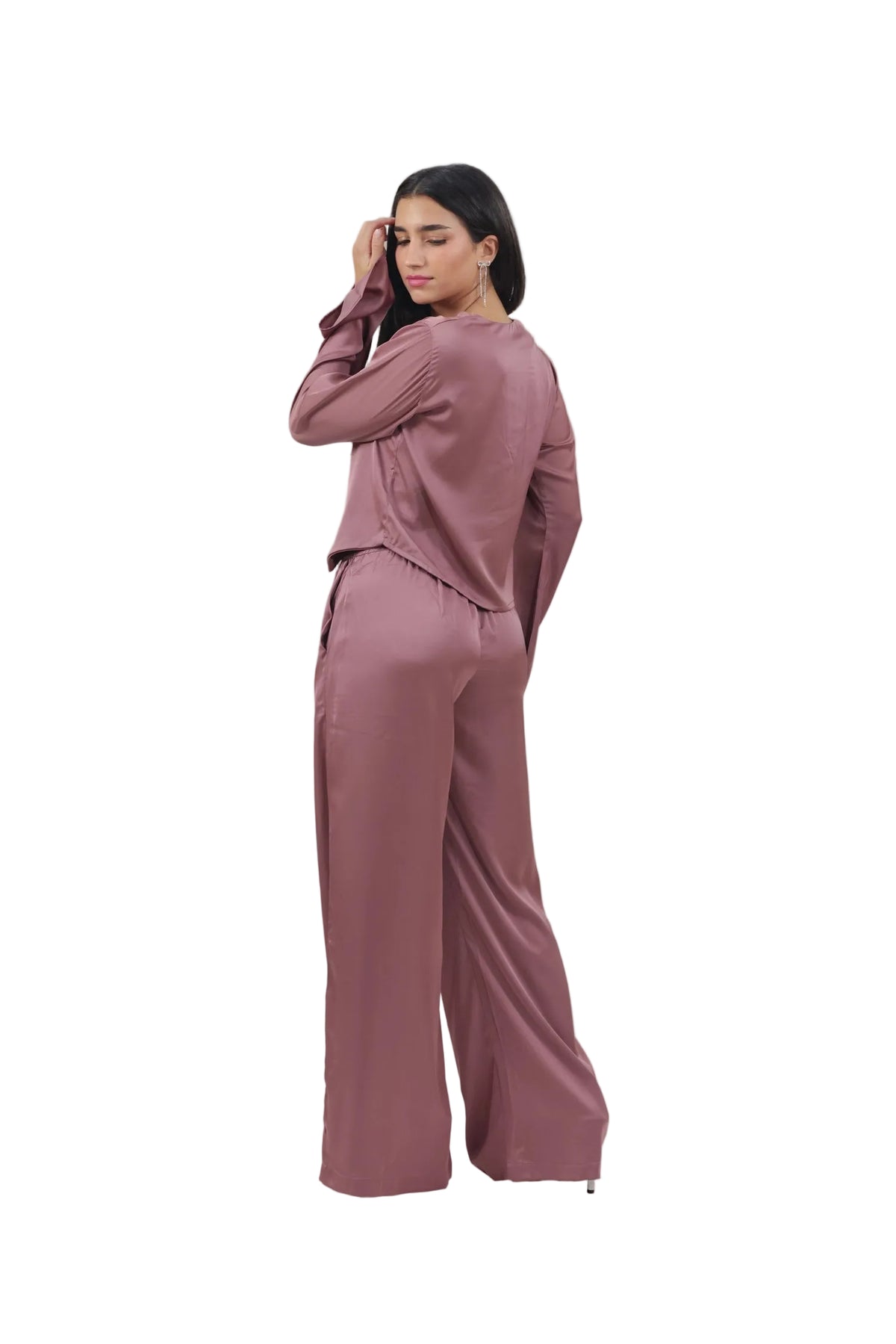 Femme Fatale - Women's Silk Flowy Top & Wide-Leg Set