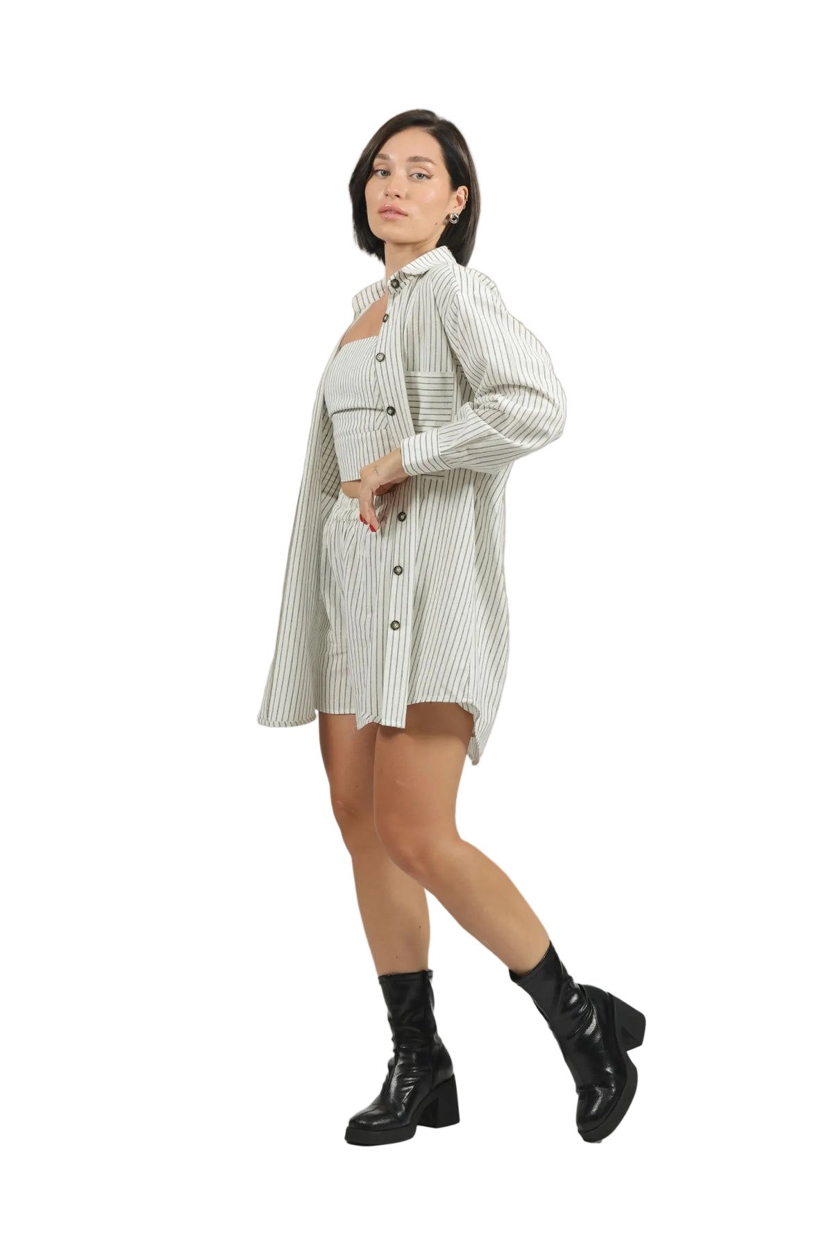 Stripe Show - Women's Striped Linen 3-Piece Set