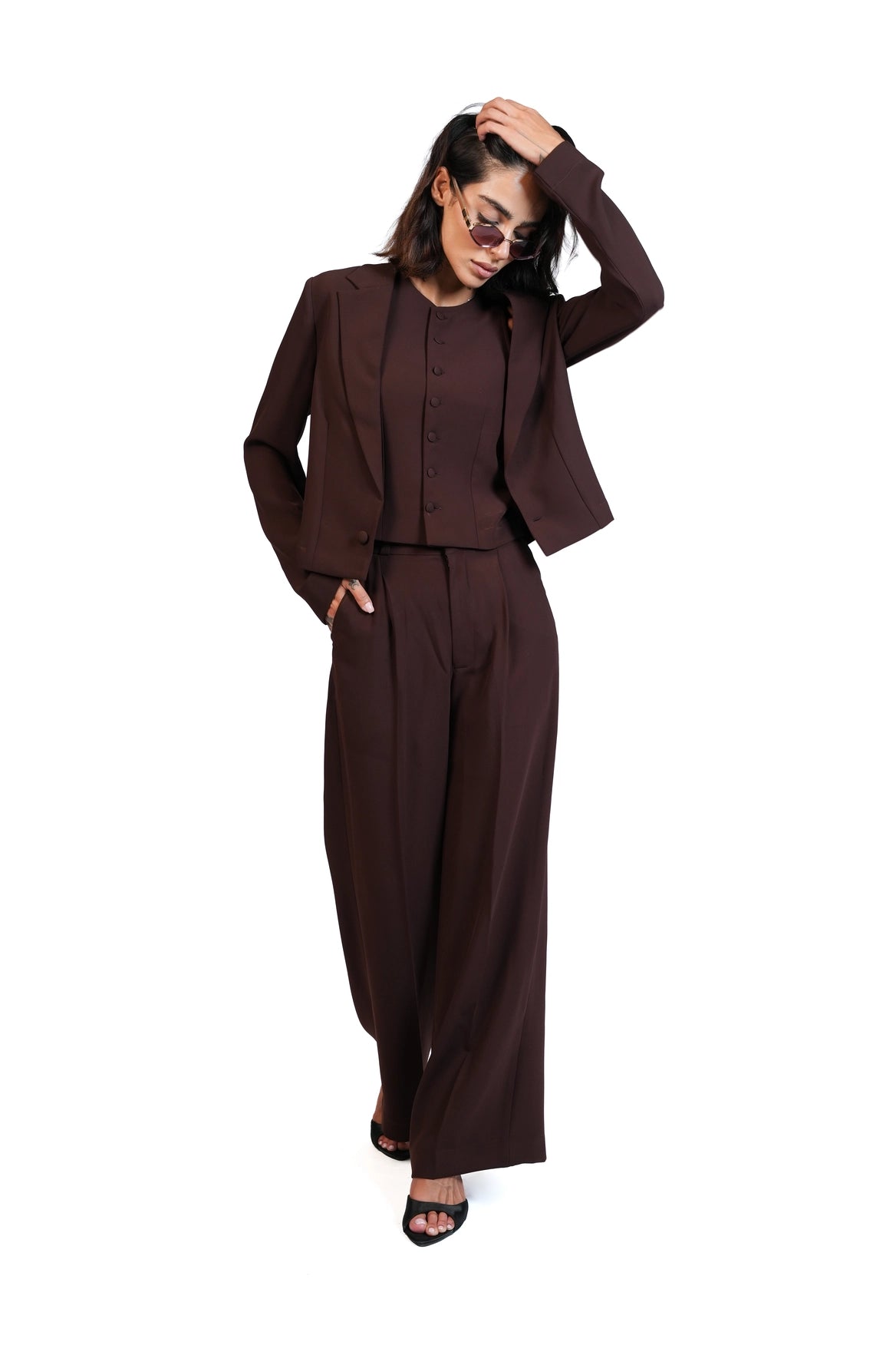First Impression - Cropped Blazer 3-Piece Tailored Set