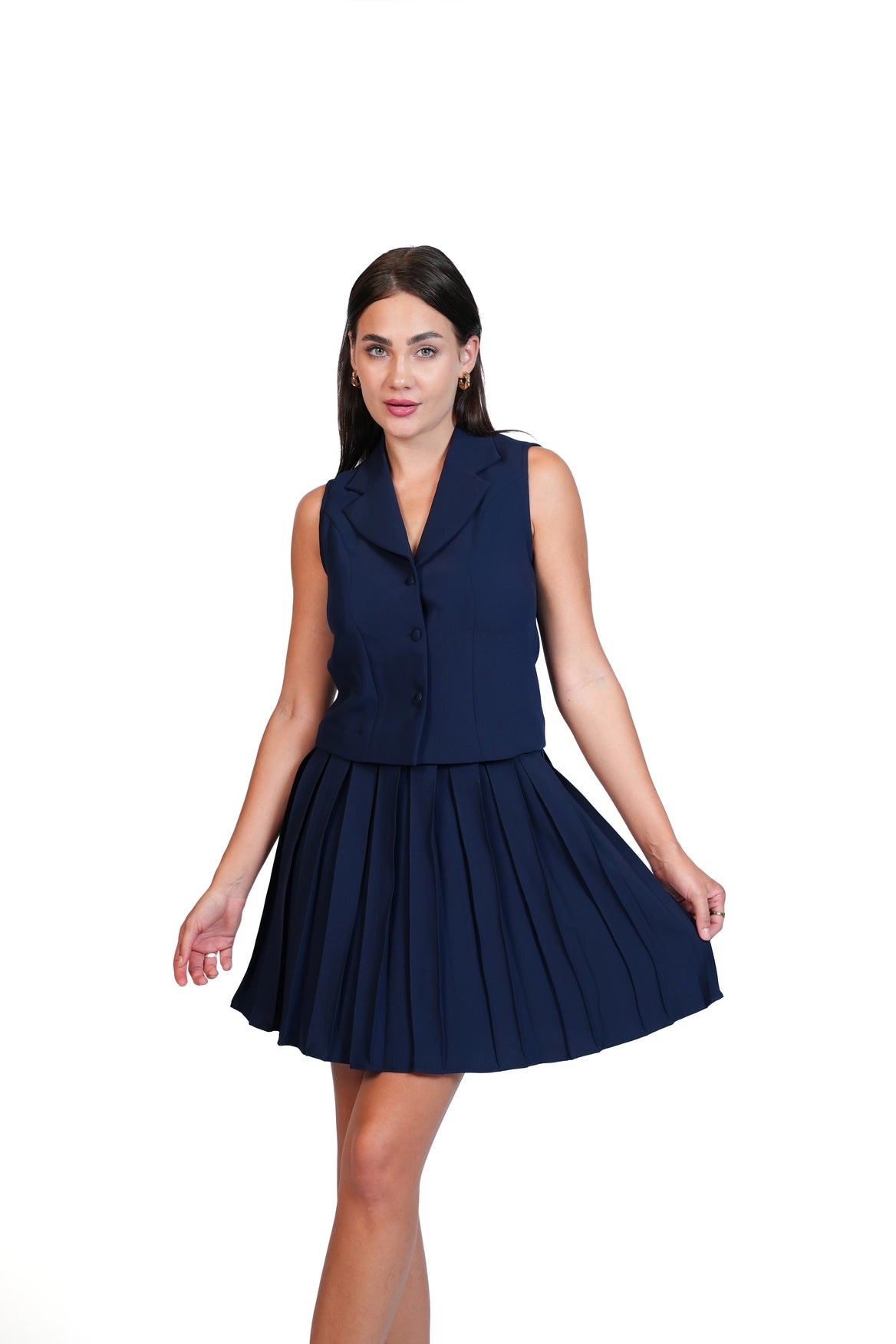 Meet Me There - Tailored Vest & Pleated Skirt Set