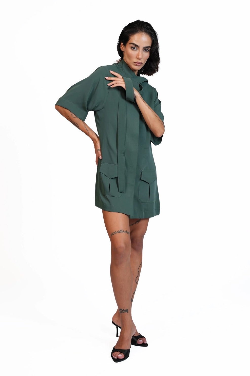 The Weekend Uniform - Stand-Collar Top & Belted Shorts Set