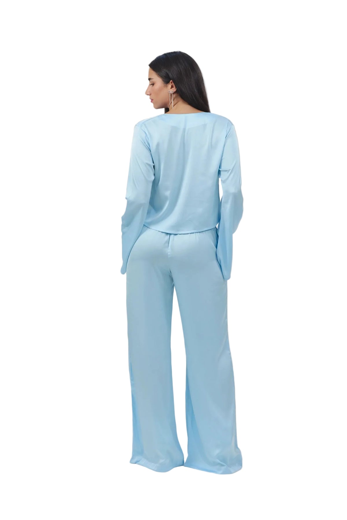 Femme Fatale - Women's Silk Flowy Top & Wide-Leg Set