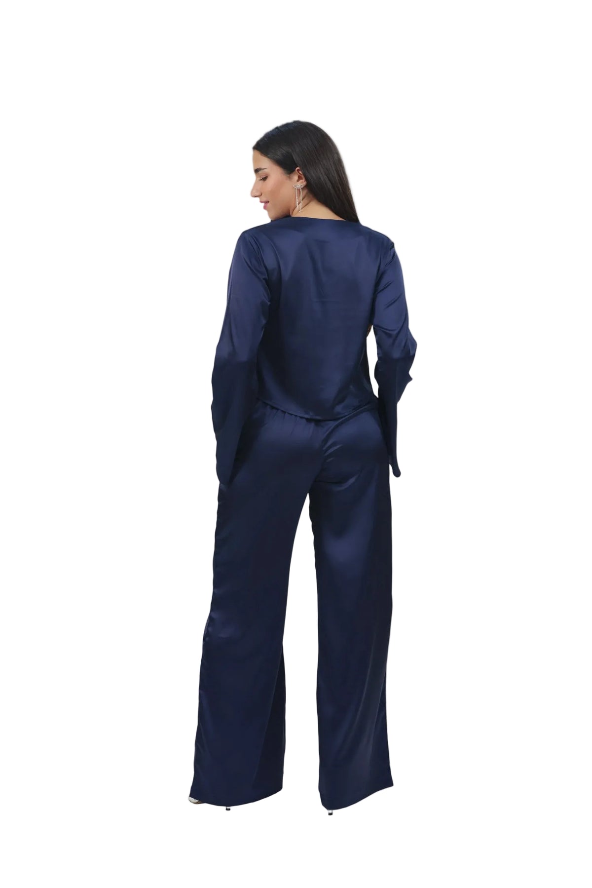 Femme Fatale - Women's Silk Flowy Top & Wide-Leg Set