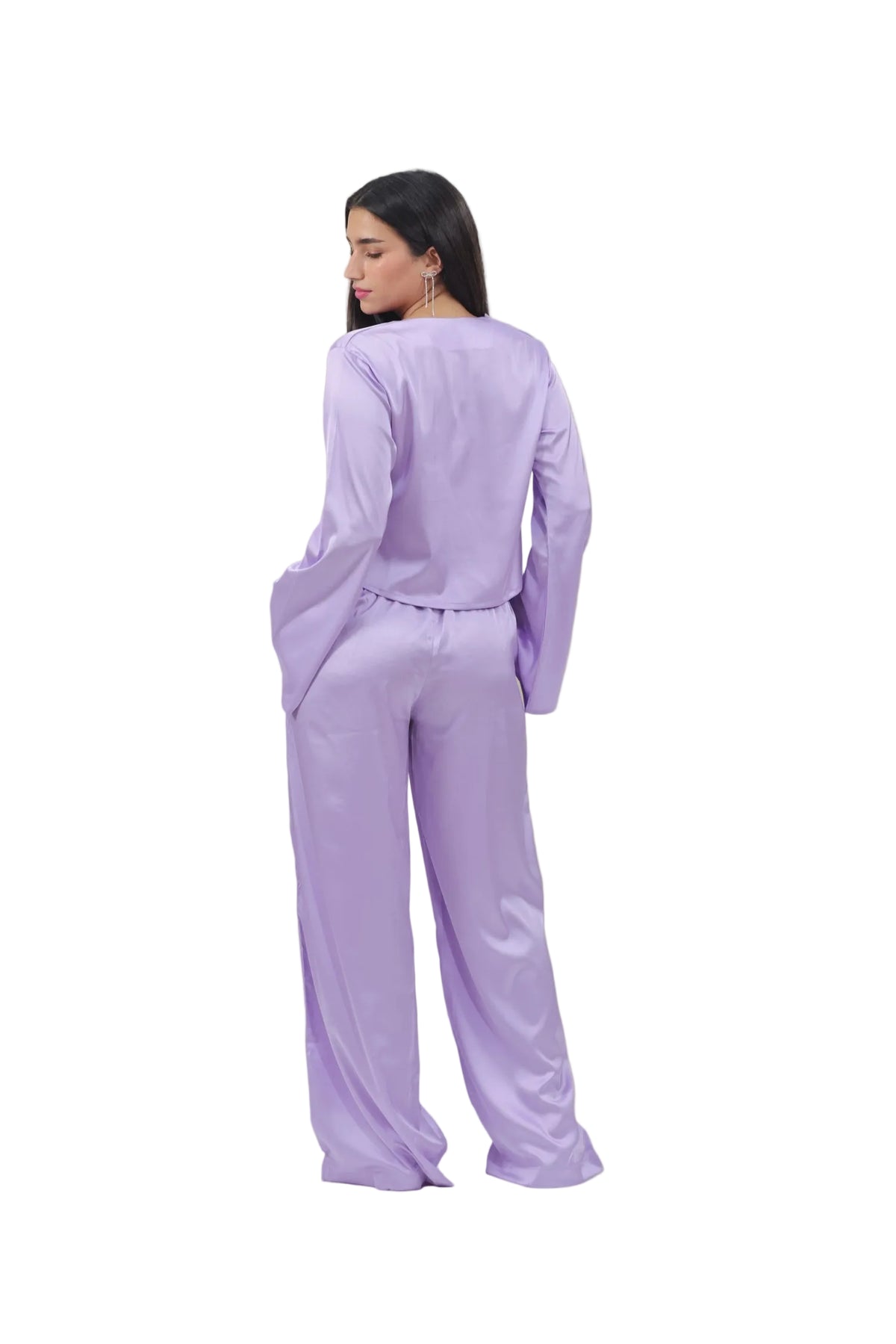 Femme Fatale - Women's Silk Flowy Top & Wide-Leg Set