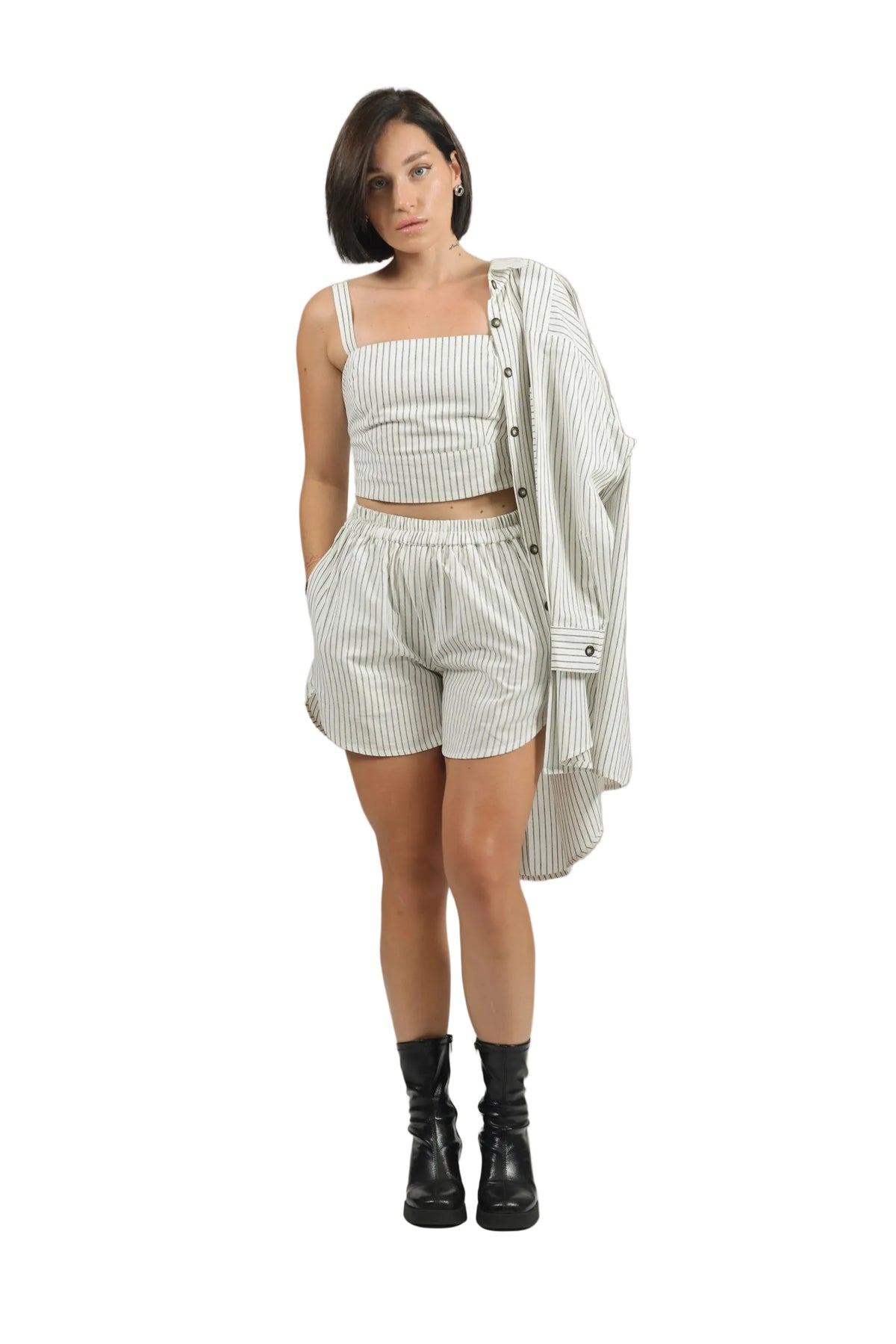 Stripe Show - Women's Striped Linen 3-Piece Set