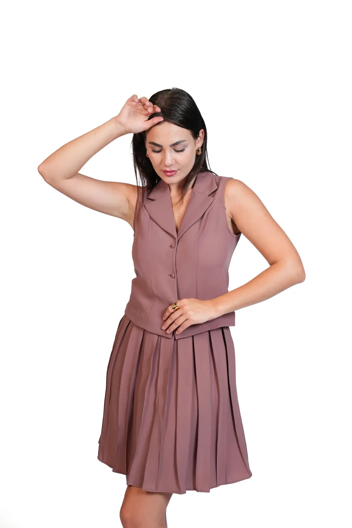 Meet Me There - Tailored Vest & Pleated Skirt Set