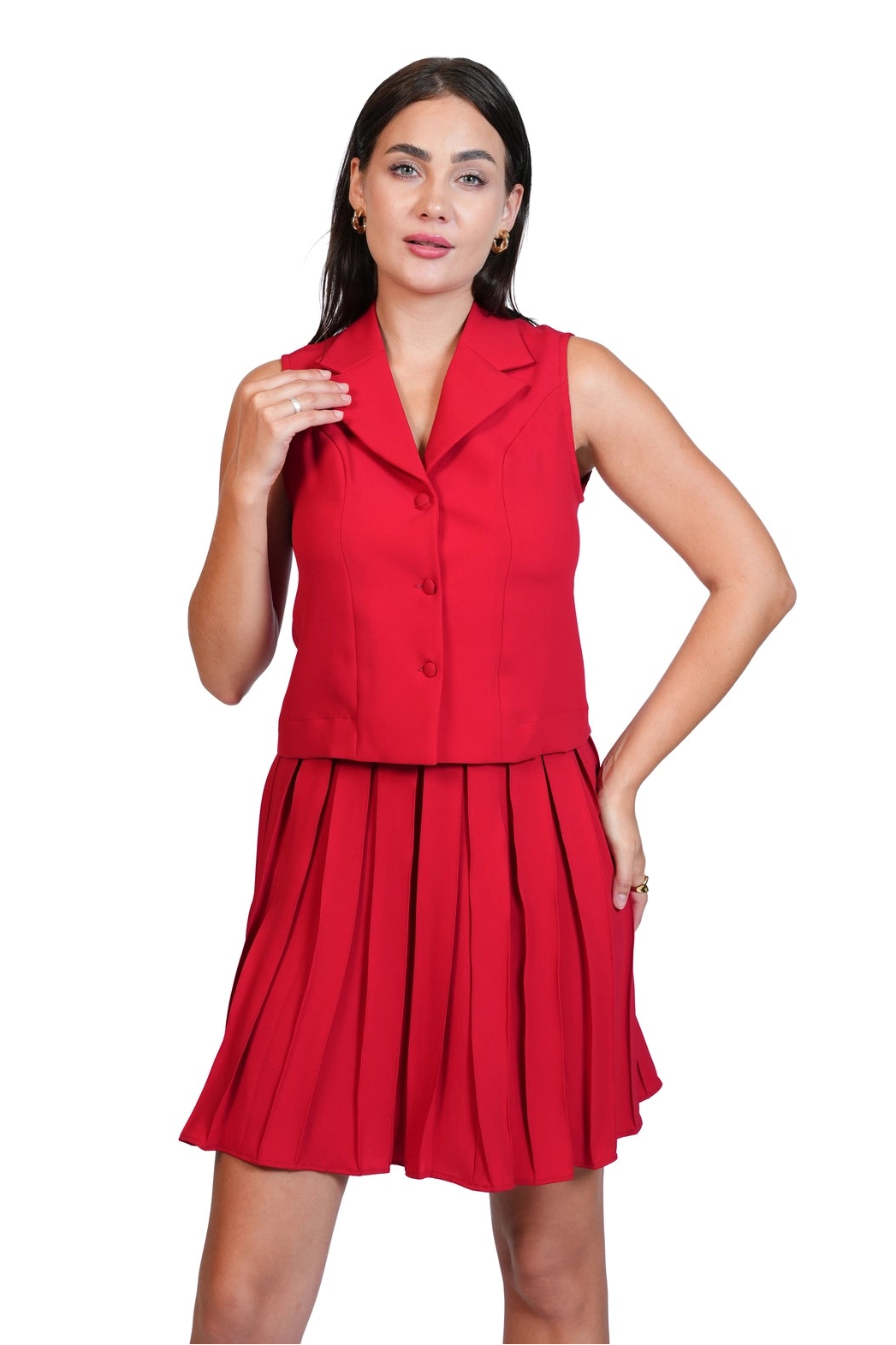 Meet Me There - Tailored Vest & Pleated Skirt Set