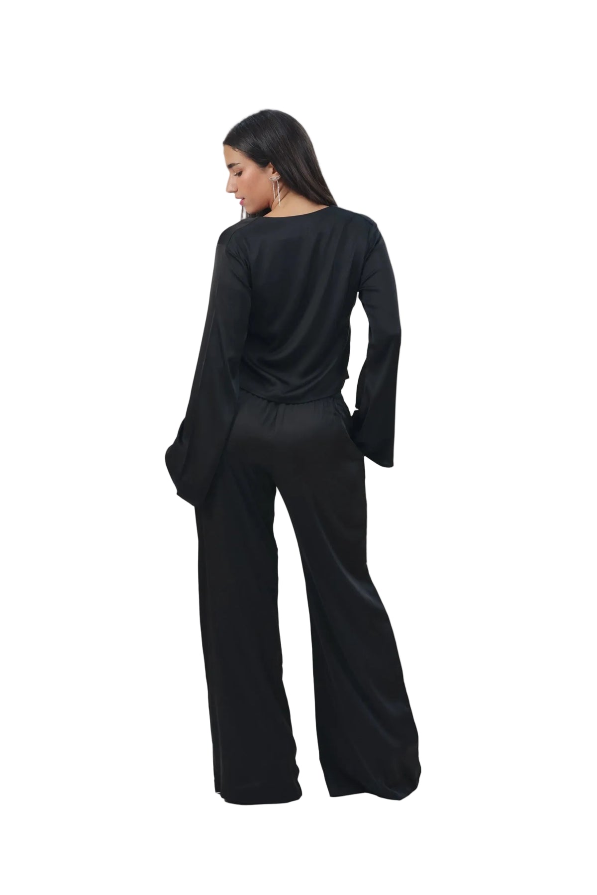 Femme Fatale - Women's Silk Flowy Top & Wide-Leg Set
