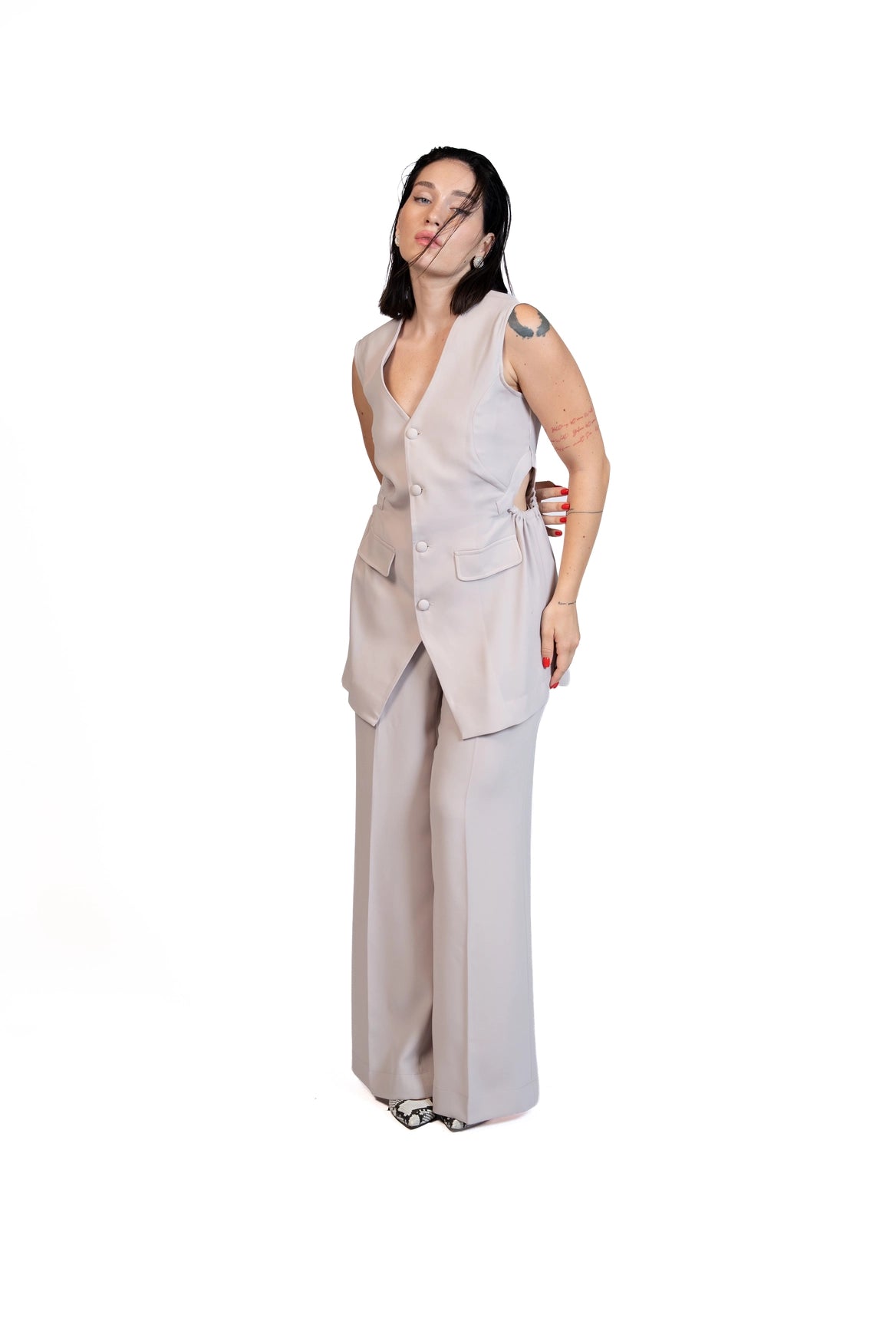 First Coffee - Longline Vest 3-Piece Tailored Set