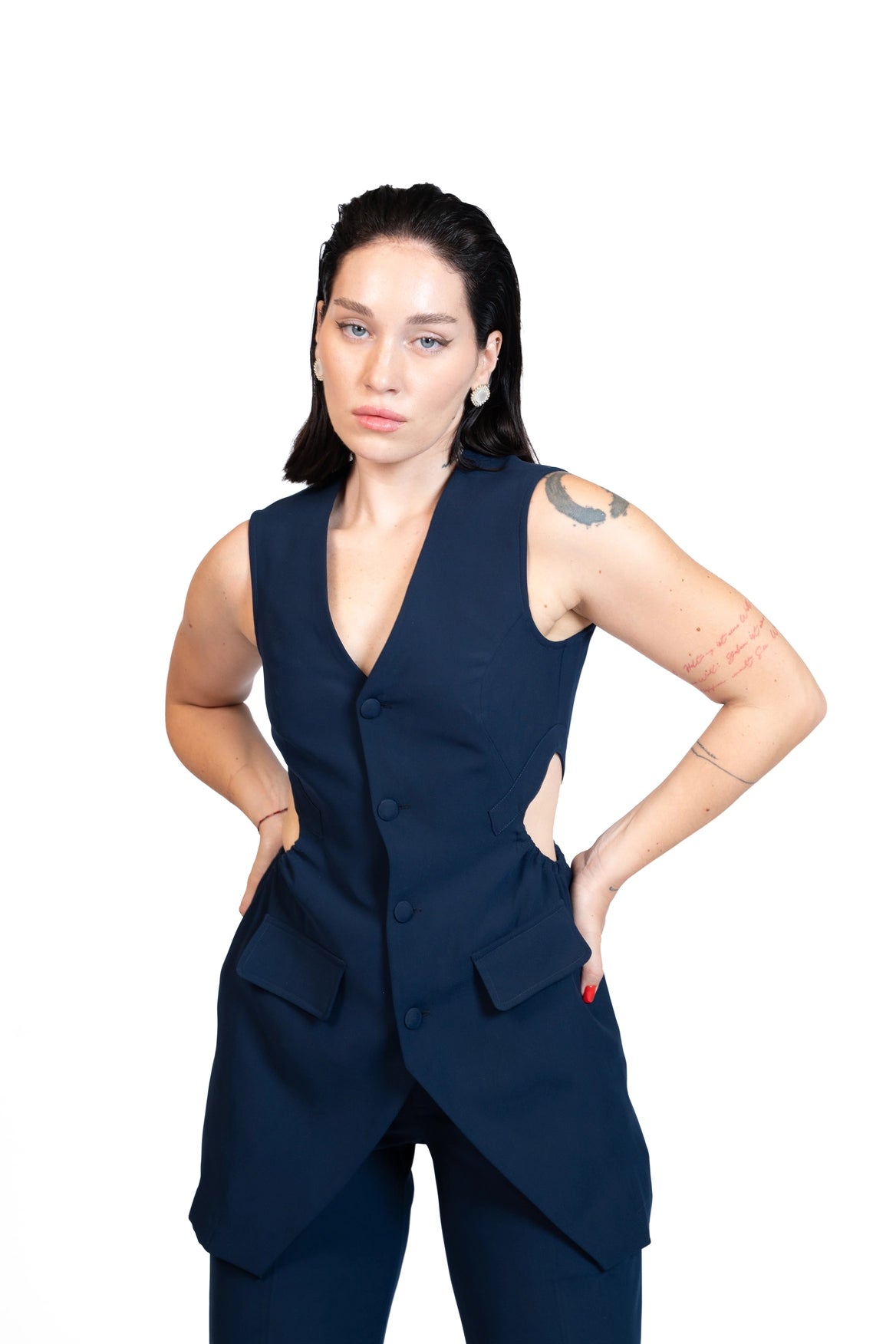 First Coffee - Longline Vest 3-Piece Tailored Set