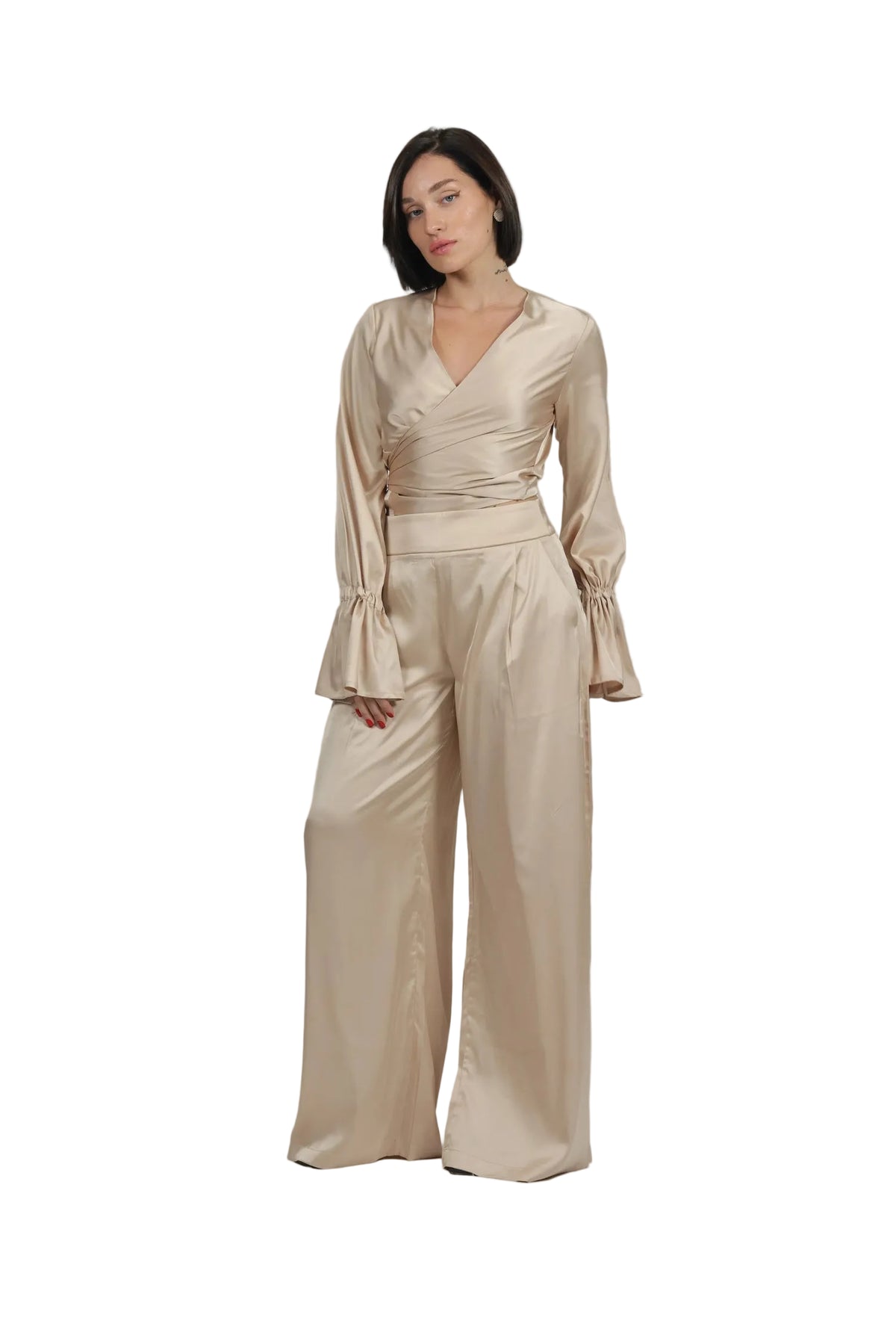 Feminine Energy - Women's Silk Tuxedo & Wrap Blouse Set