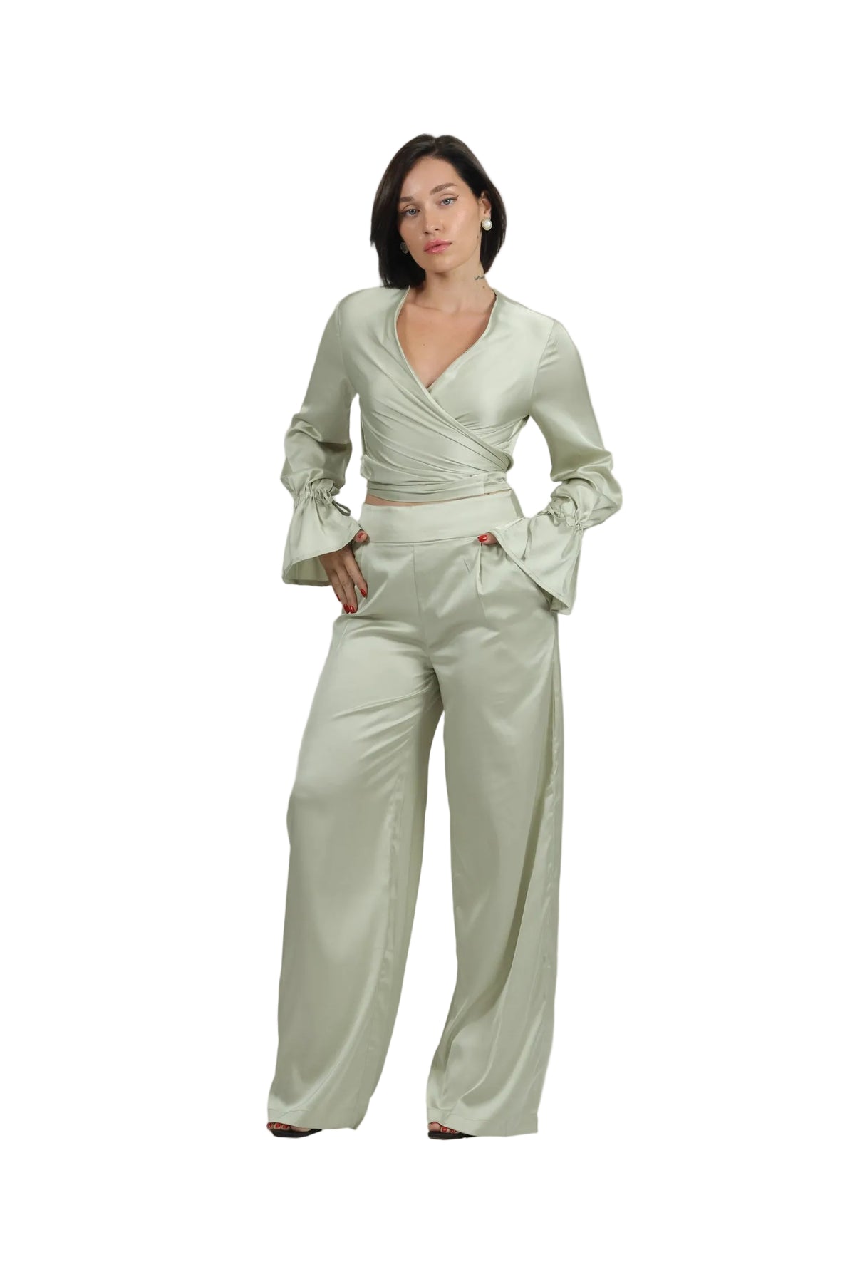 Feminine Energy - Women's Silk Tuxedo & Wrap Blouse Set