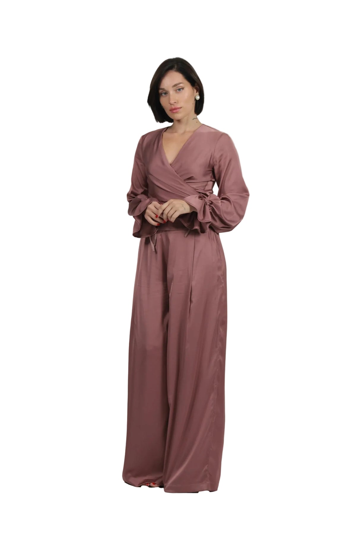 Feminine Energy - Women's Silk Tuxedo & Wrap Blouse Set
