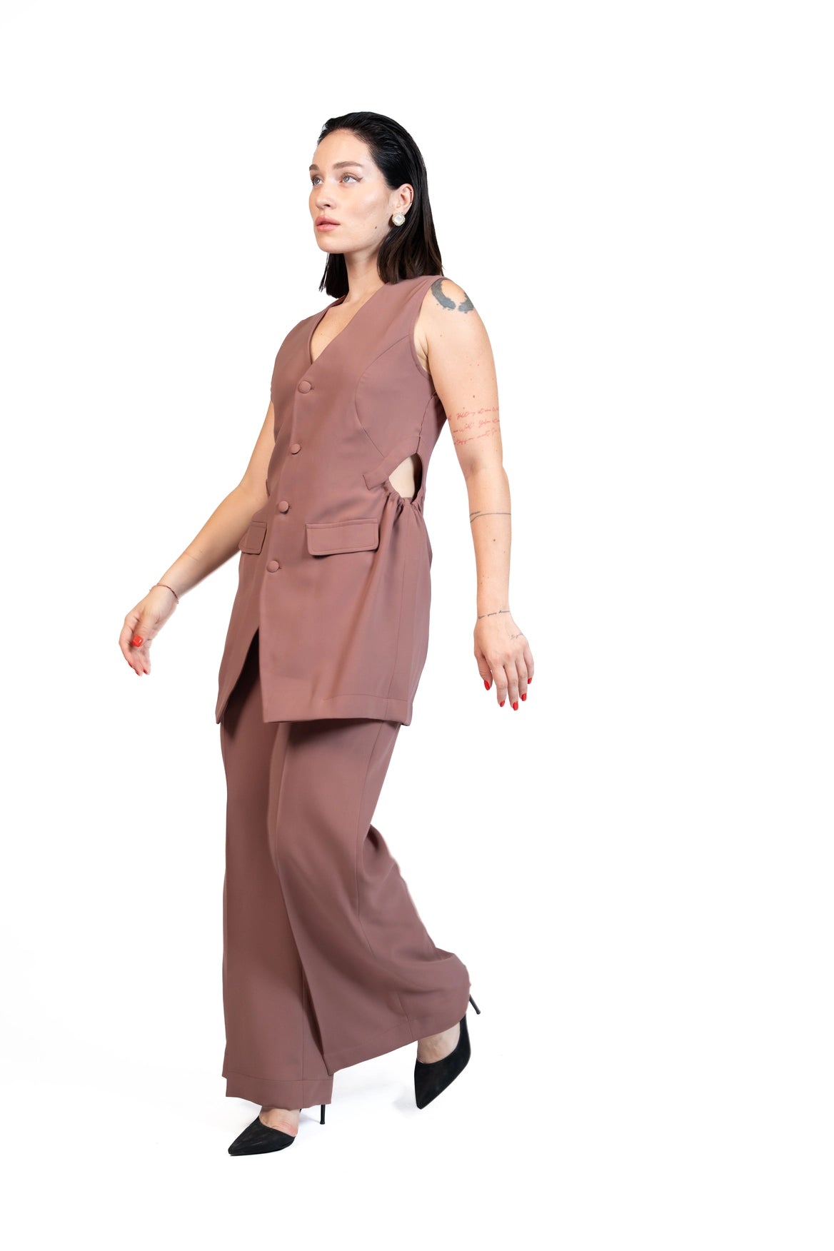 First Coffee - Longline Vest 3-Piece Tailored Set
