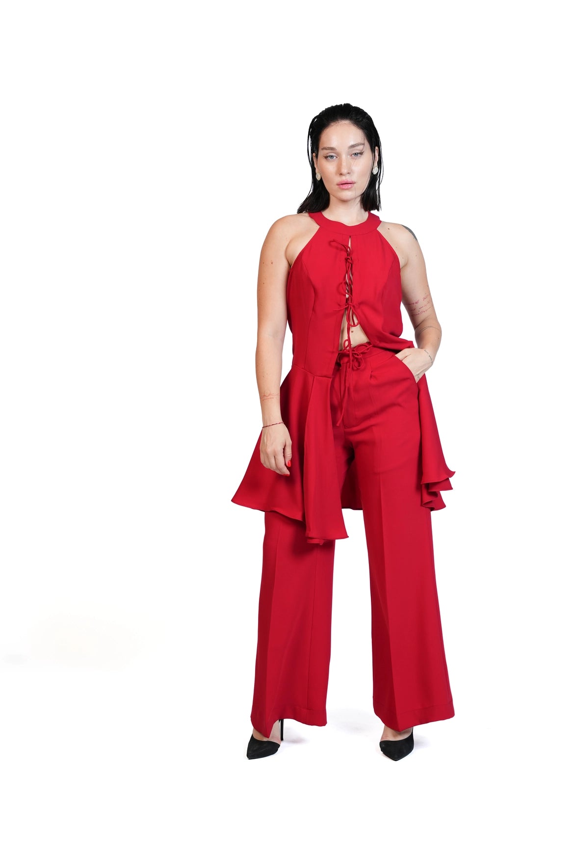 Out & About - Sculpted Halter & Palazzo Trouser Set