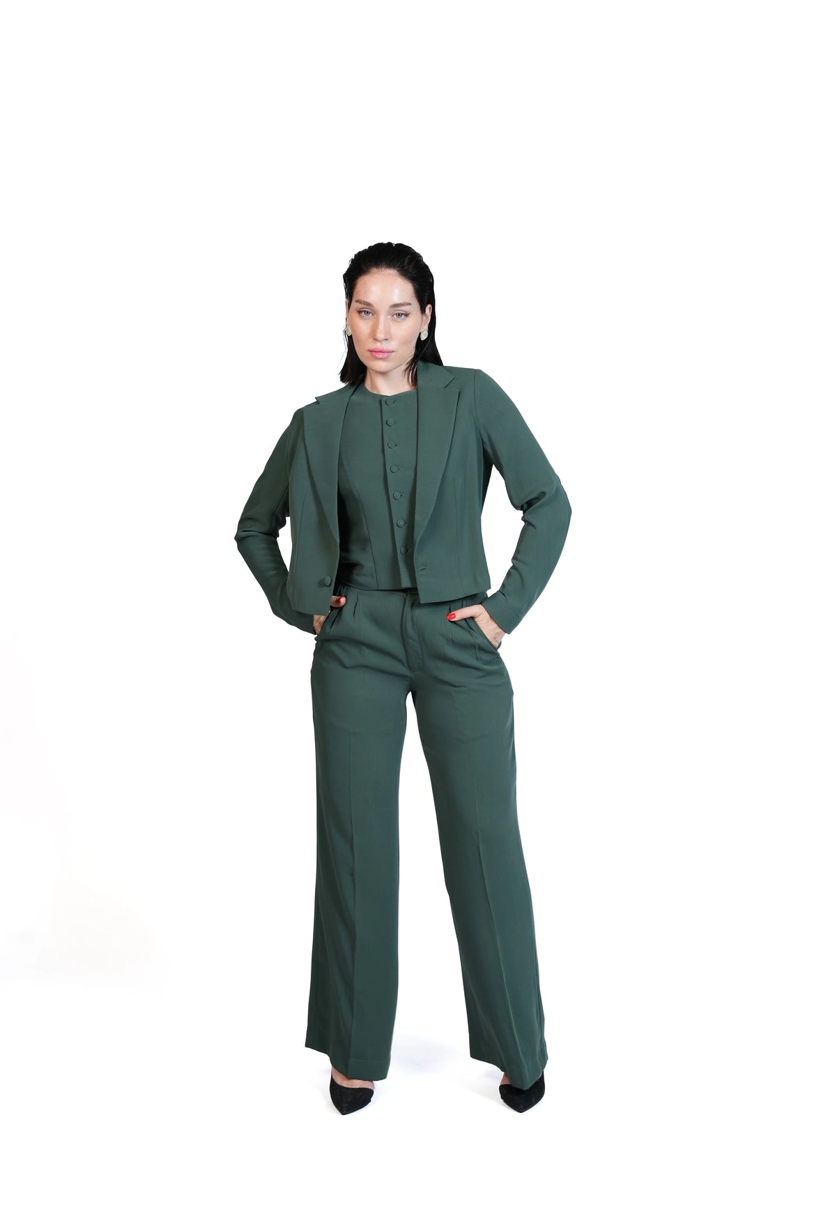 First Impression - Cropped Blazer 3-Piece Tailored Set