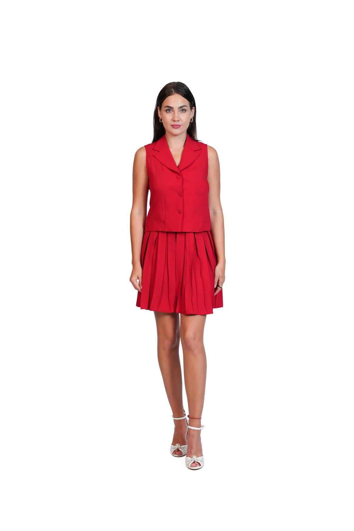 Meet Me There - Tailored Vest & Pleated Skirt Set