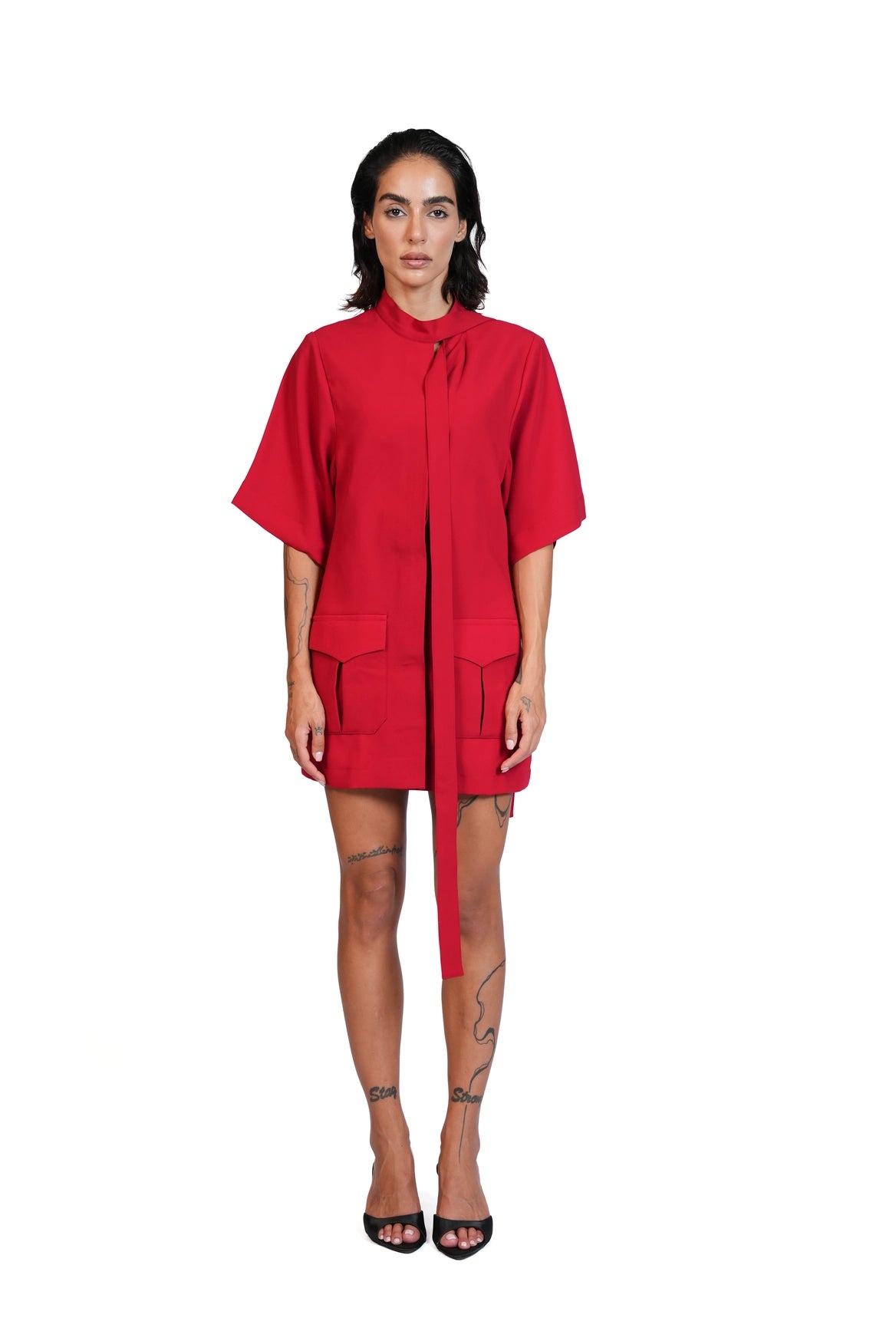 The Weekend Uniform - Stand-Collar Top & Belted Shorts Set
