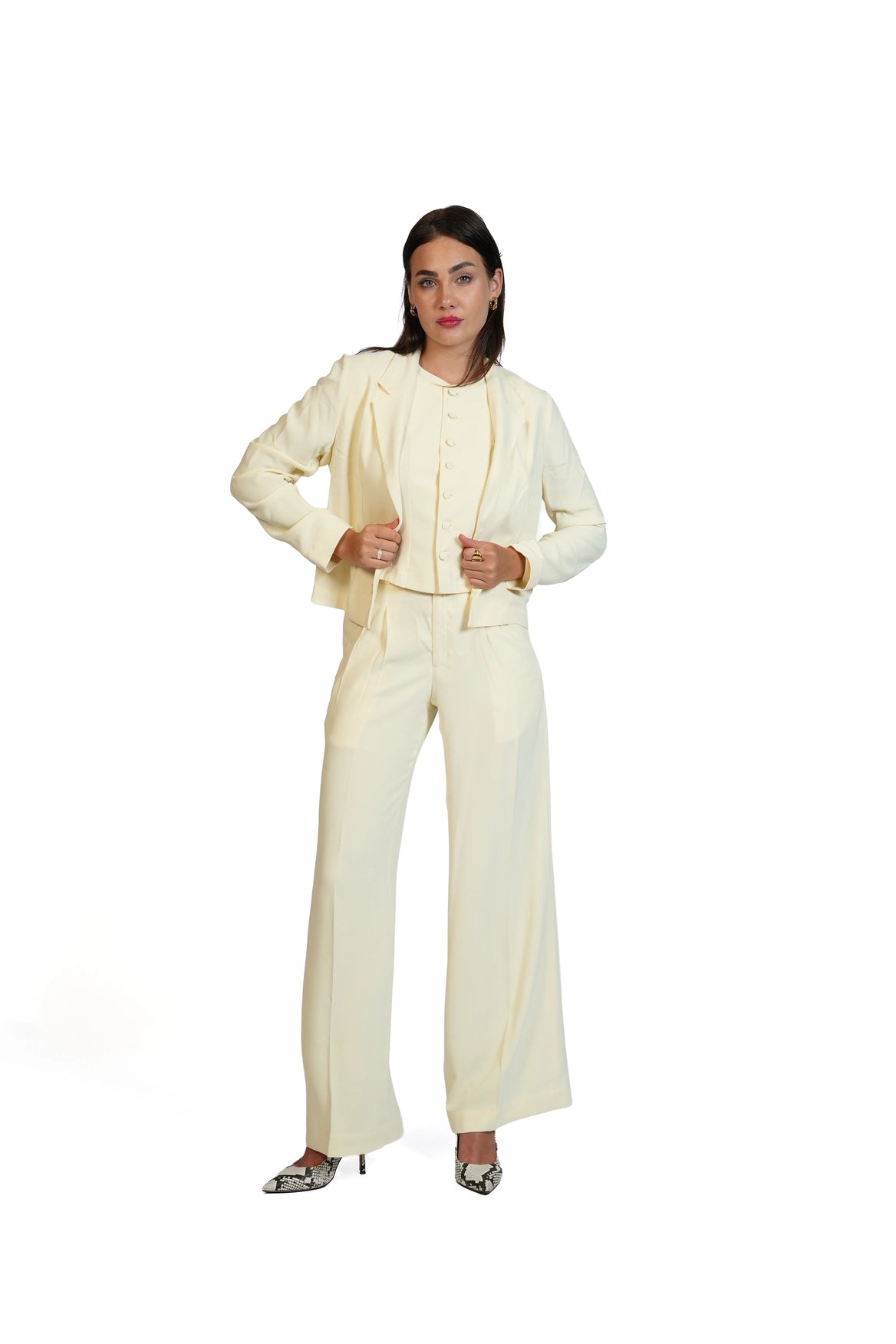 First Impression - Cropped Blazer 3-Piece Tailored Set