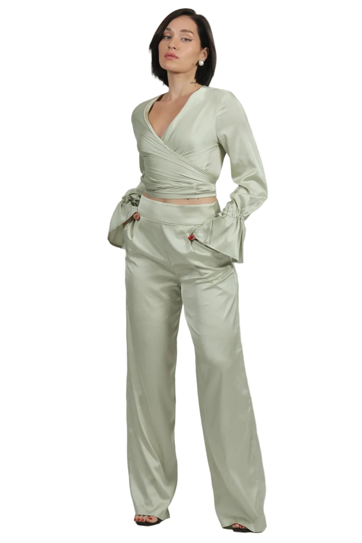 Feminine Energy - Women's Silk Tuxedo & Wrap Blouse Set