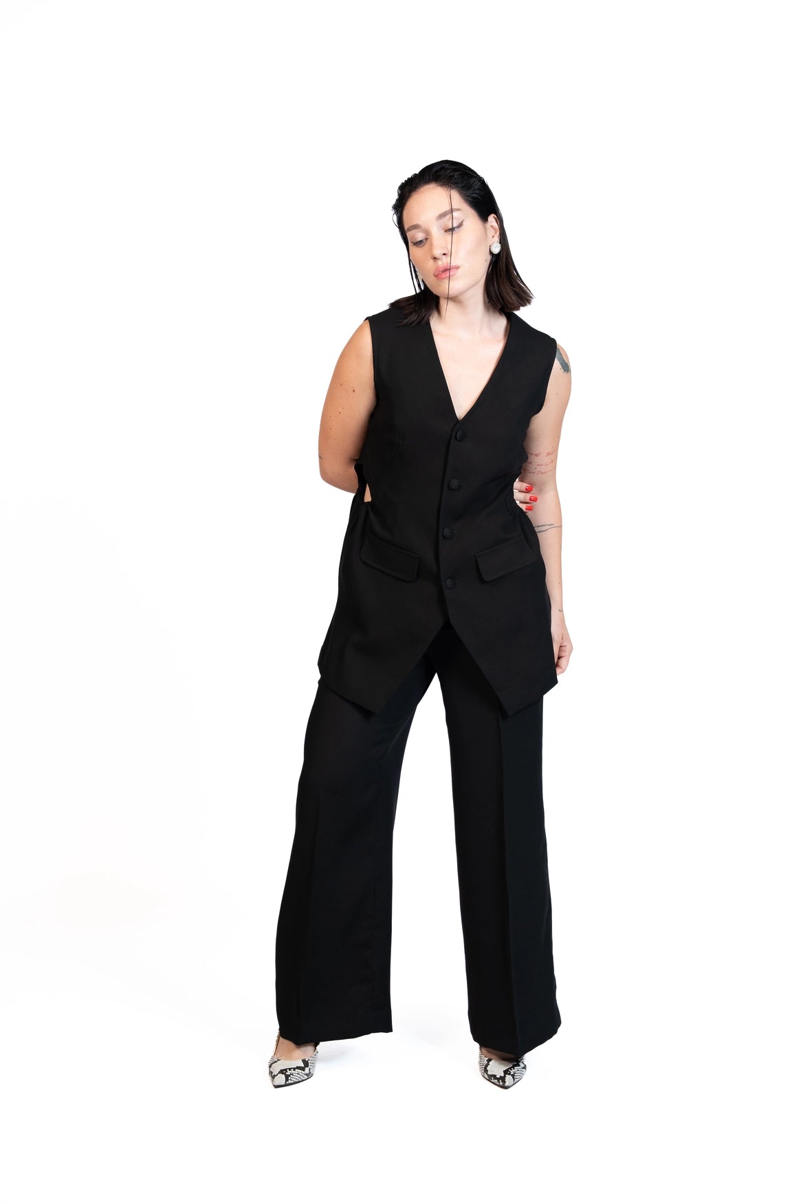 First Coffee - Longline Vest 3-Piece Tailored Set