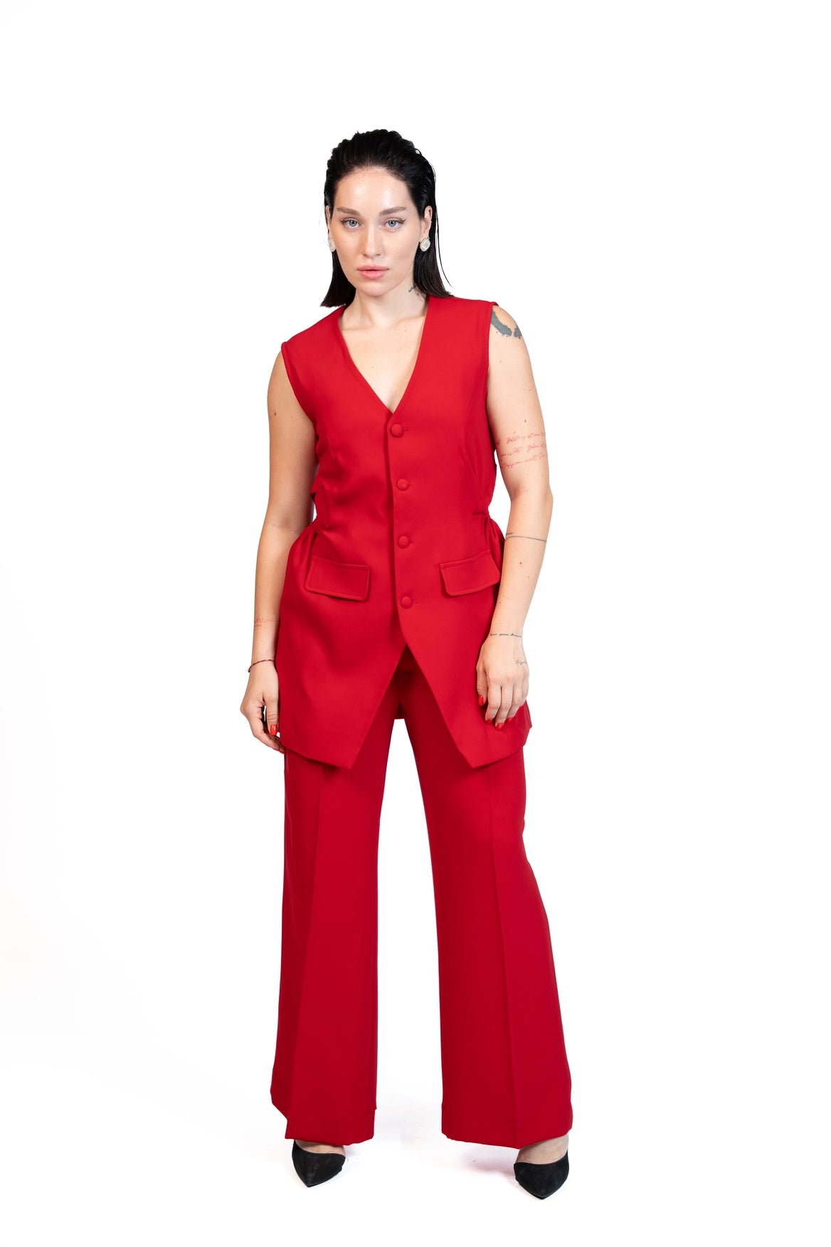 First Coffee - Longline Vest 3-Piece Tailored Set