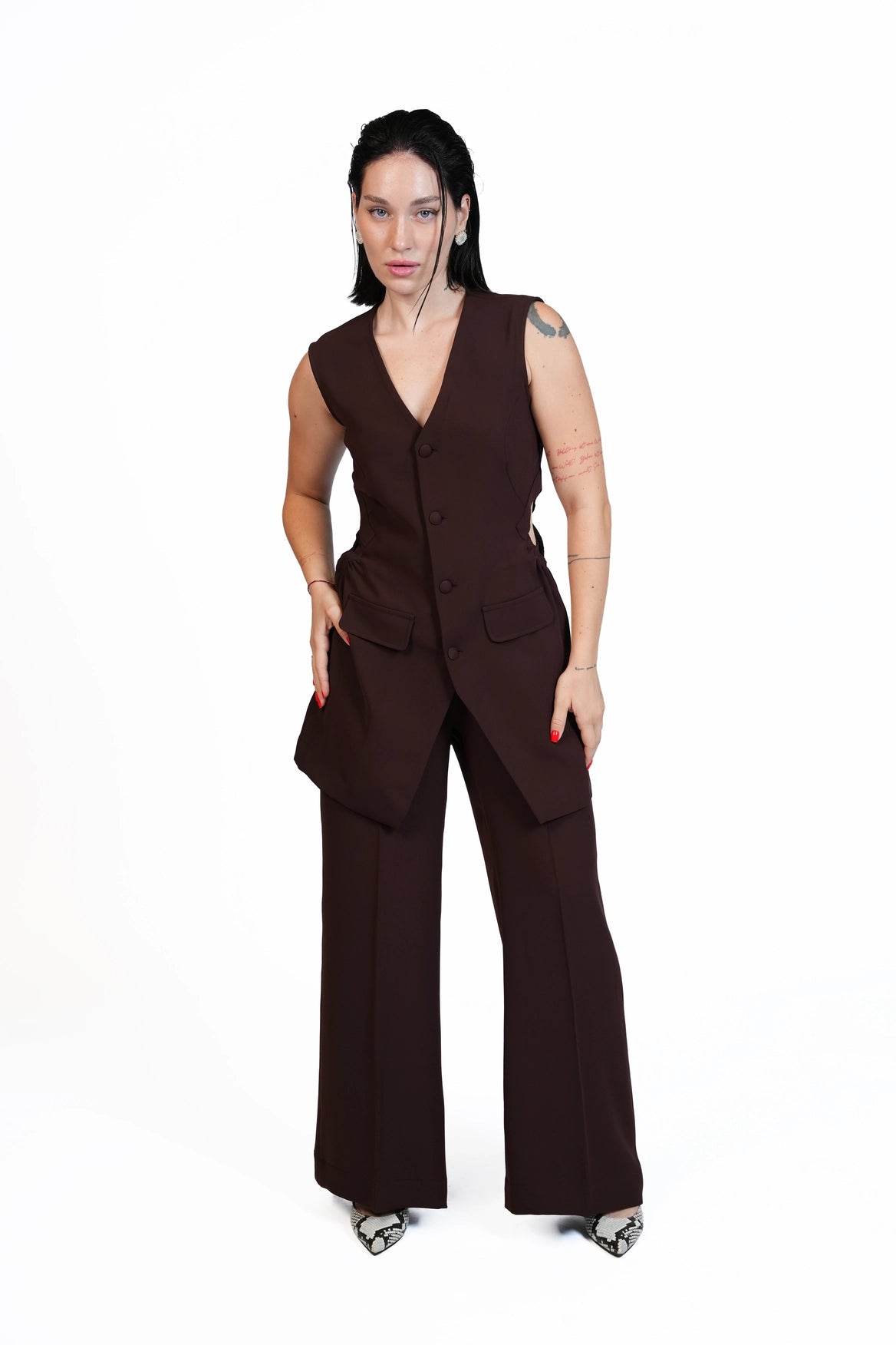 First Coffee - Longline Vest 3-Piece Tailored Set