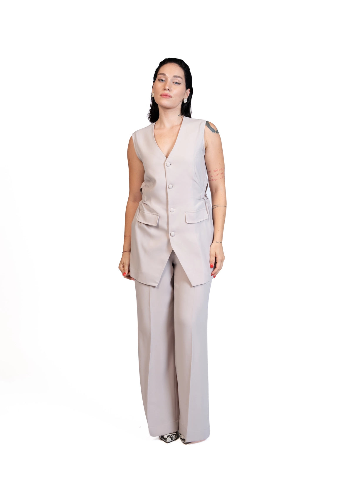 First Coffee - Longline Vest 3-Piece Tailored Set
