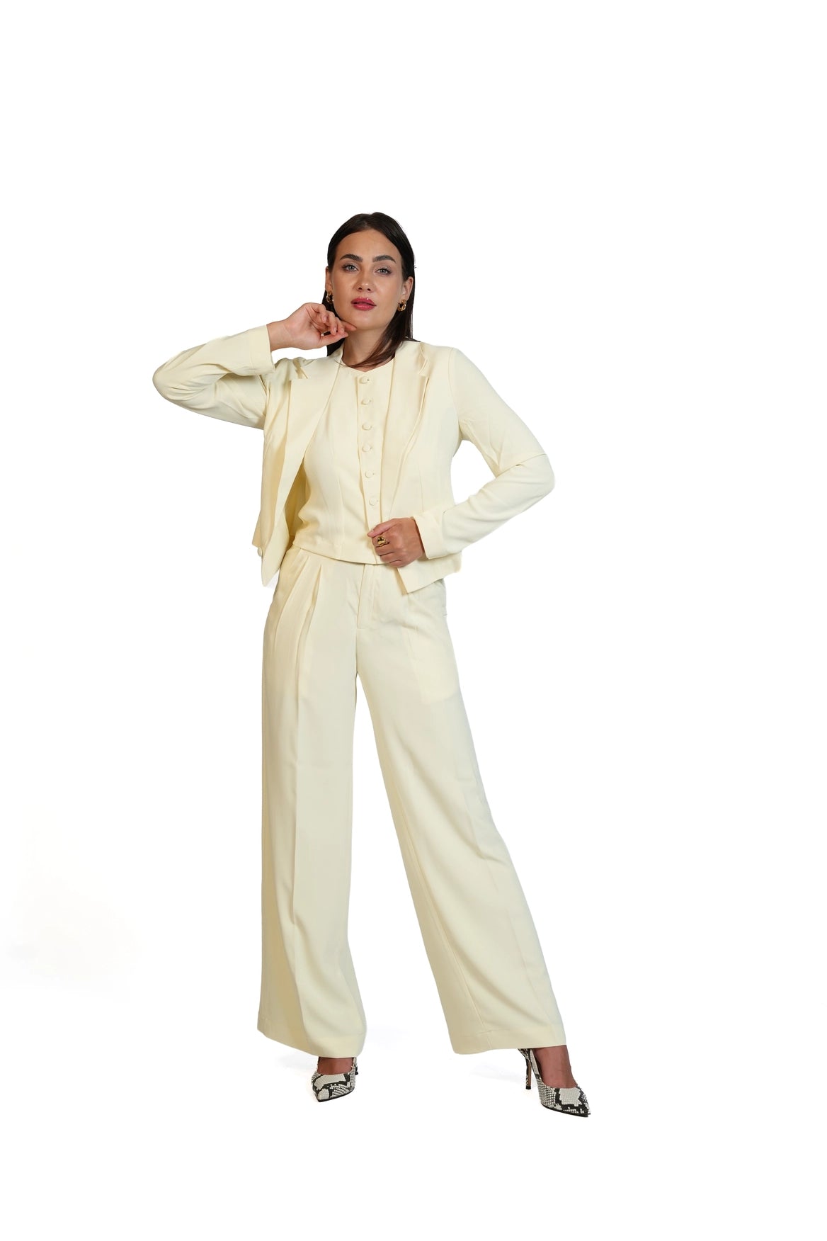 First Impression - Cropped Blazer 3-Piece Tailored Set