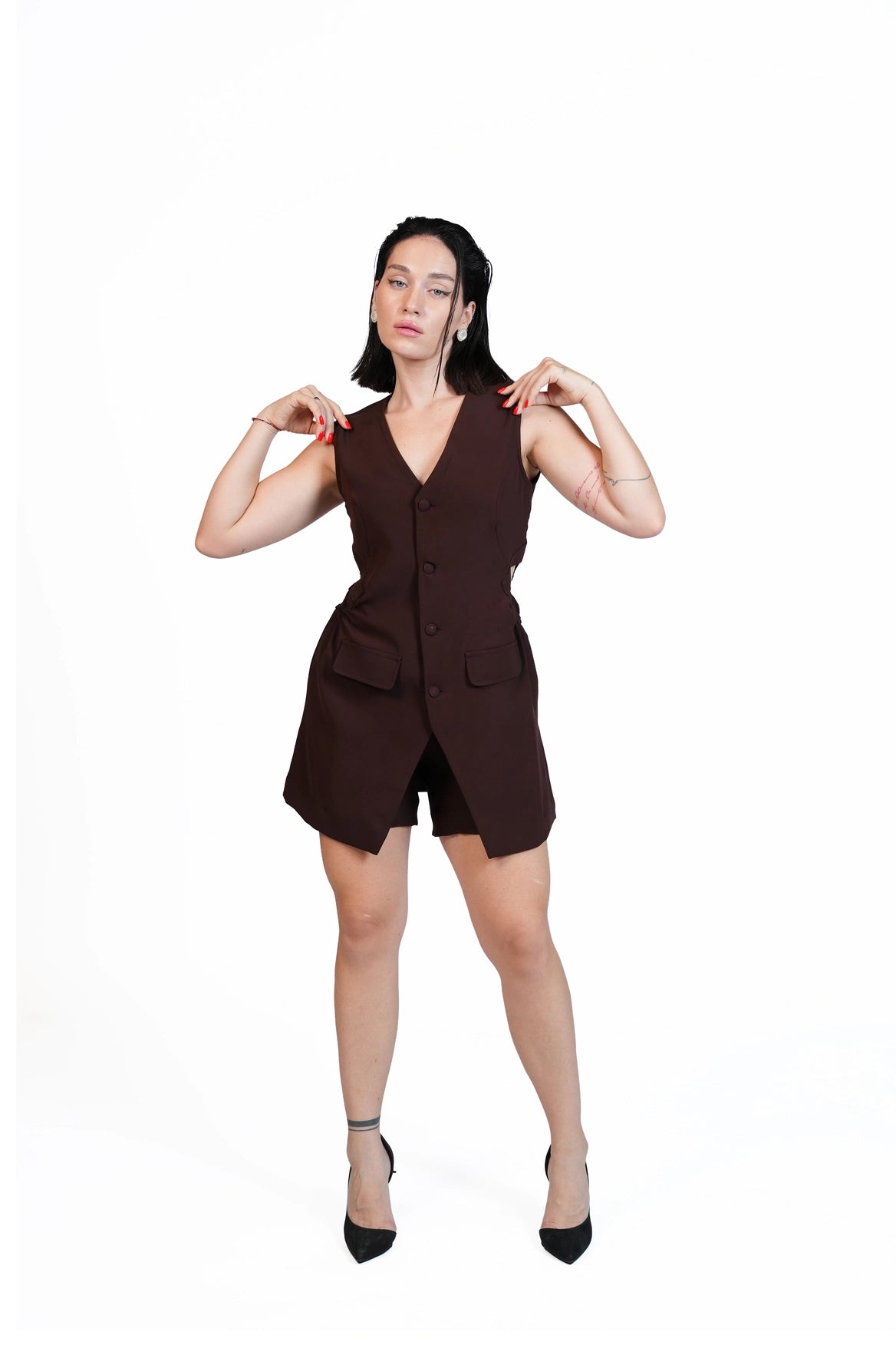 First Coffee - Longline Vest 3-Piece Tailored Set