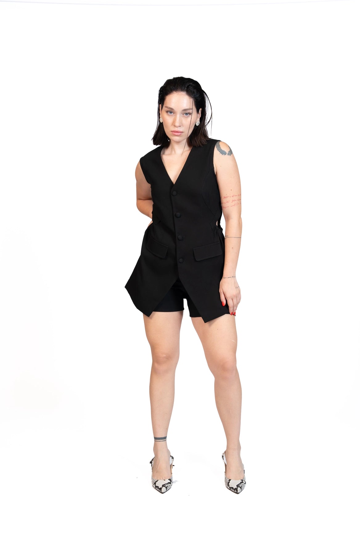 First Coffee - Longline Vest 3-Piece Tailored Set