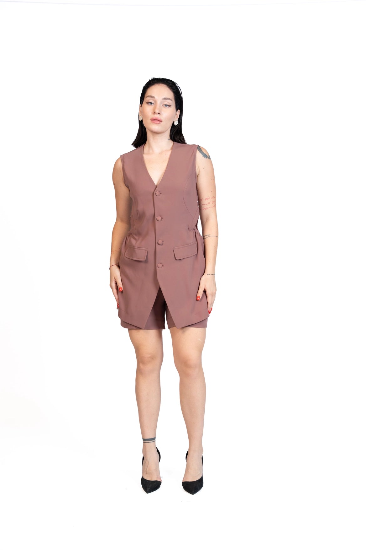 First Coffee - Longline Vest 3-Piece Tailored Set