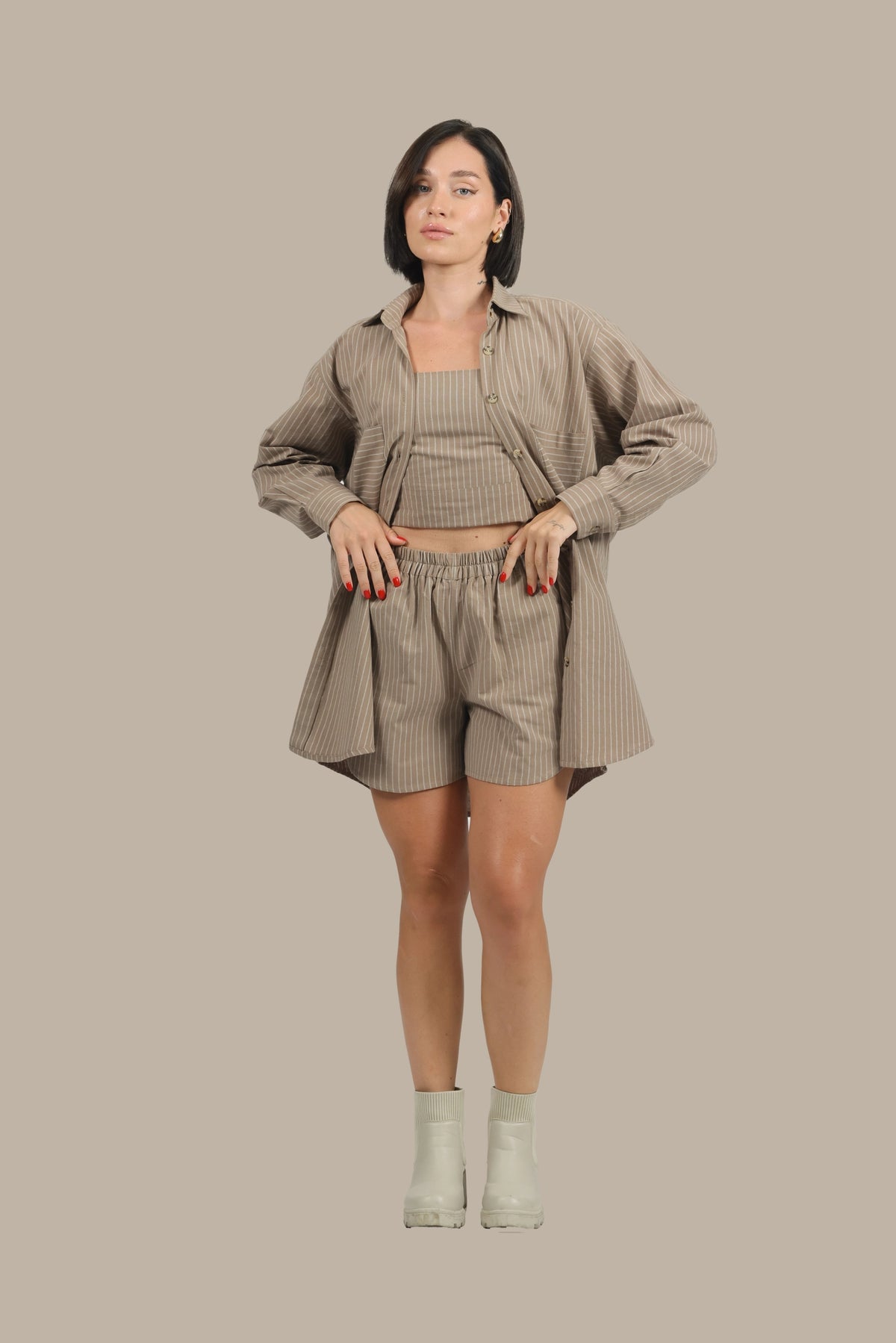 Stripe Show - Women's Striped Linen 3-Piece Set