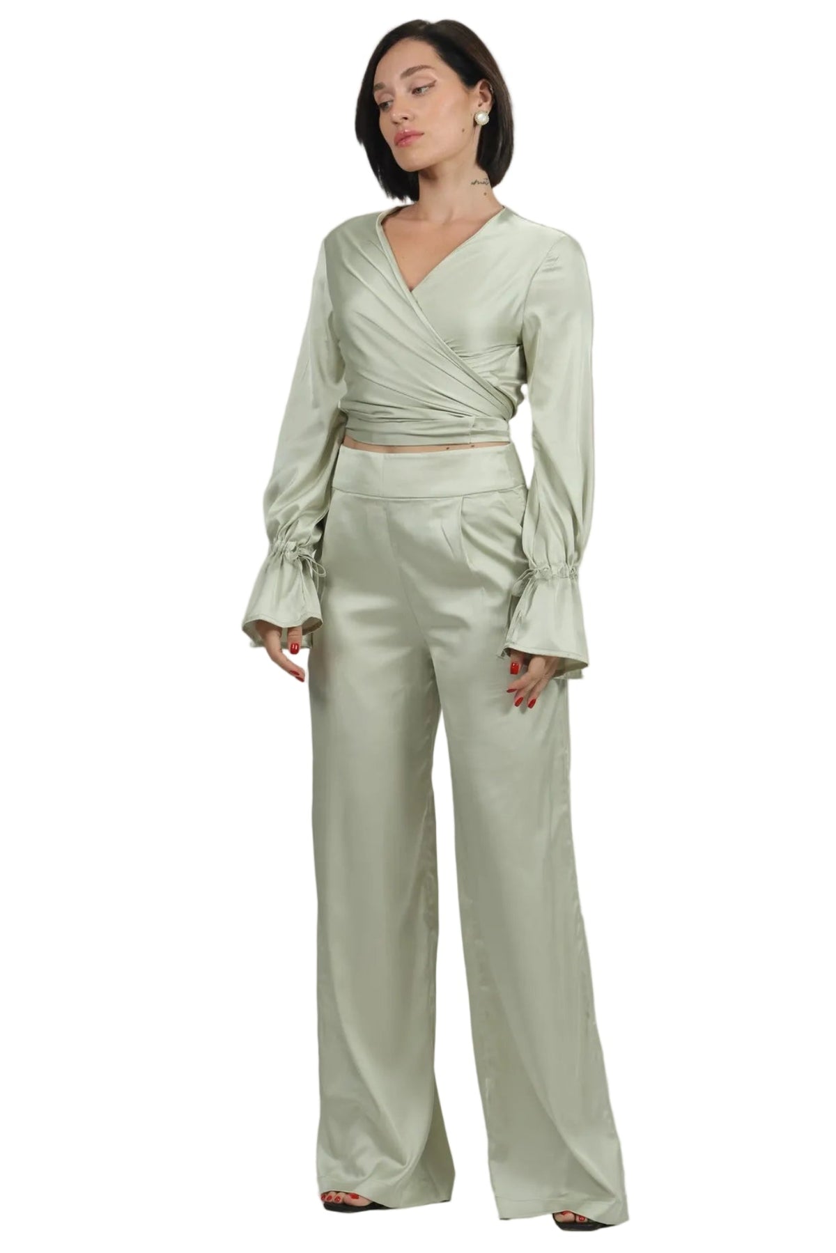 Feminine Energy - Women's Silk Tuxedo & Wrap Blouse Set